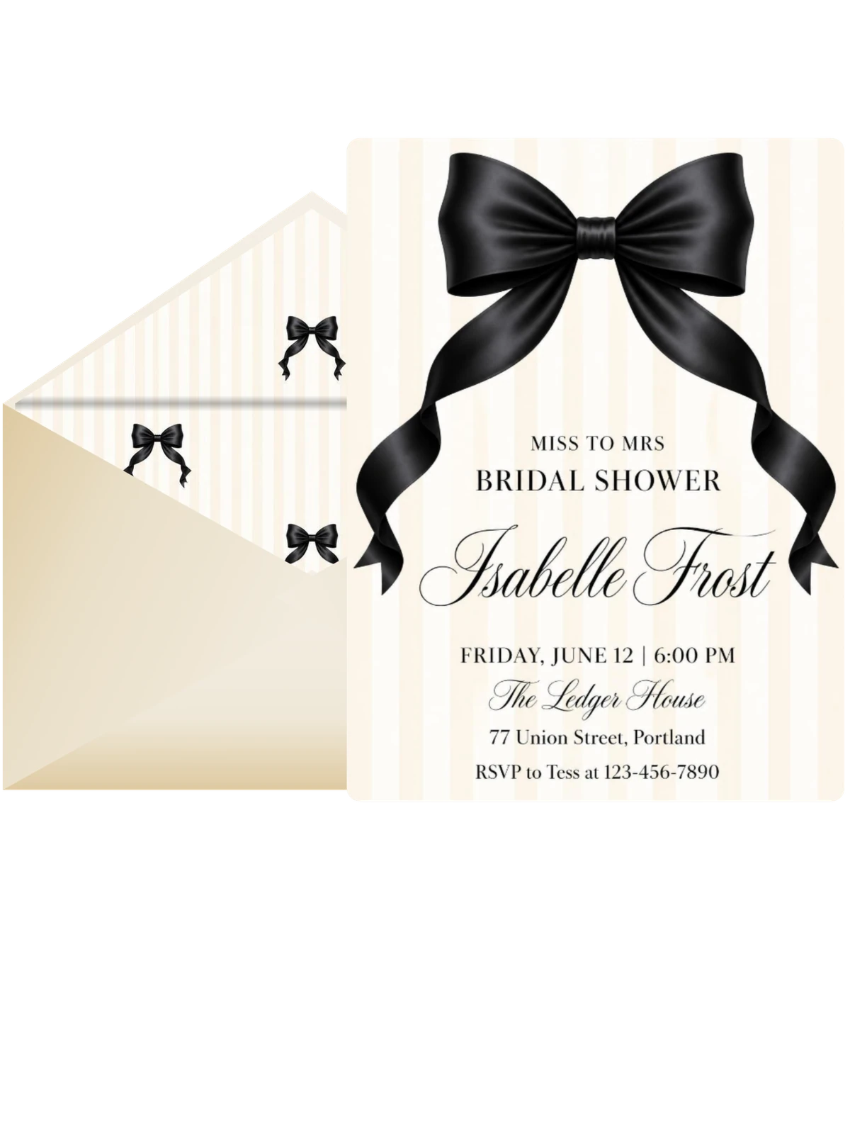 Cream Pinstripe Black Bow Bridal Shower