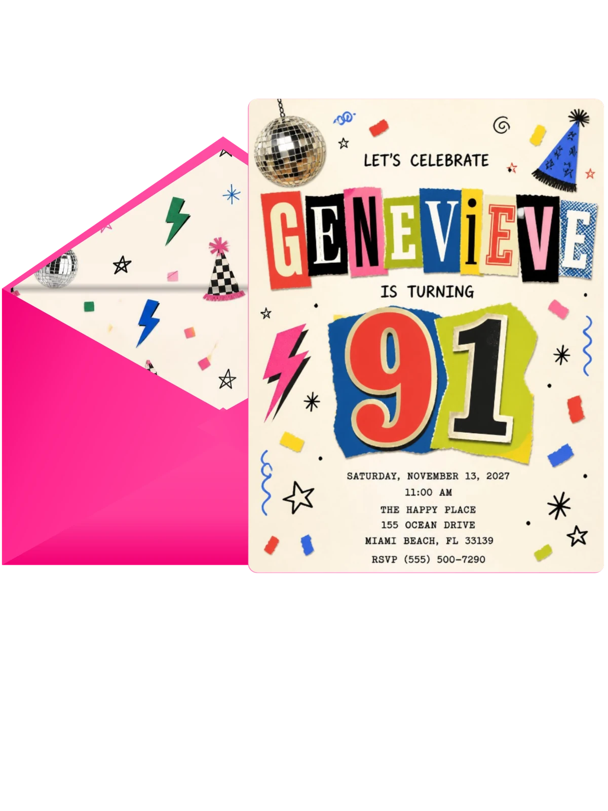Retro Paper Collage 91st Birthday Invitation