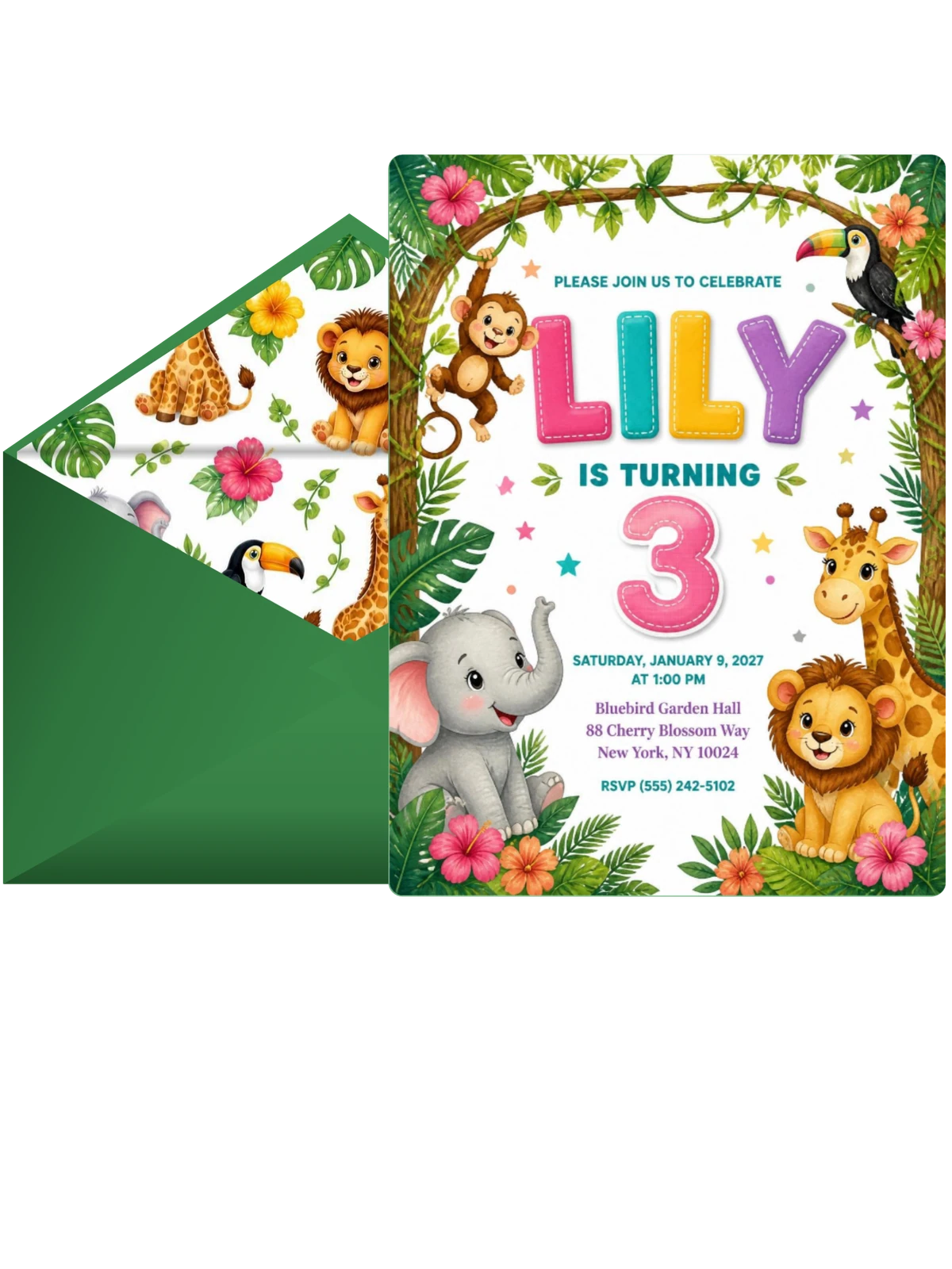 Stitched Safari 3rd Birthday Invitation