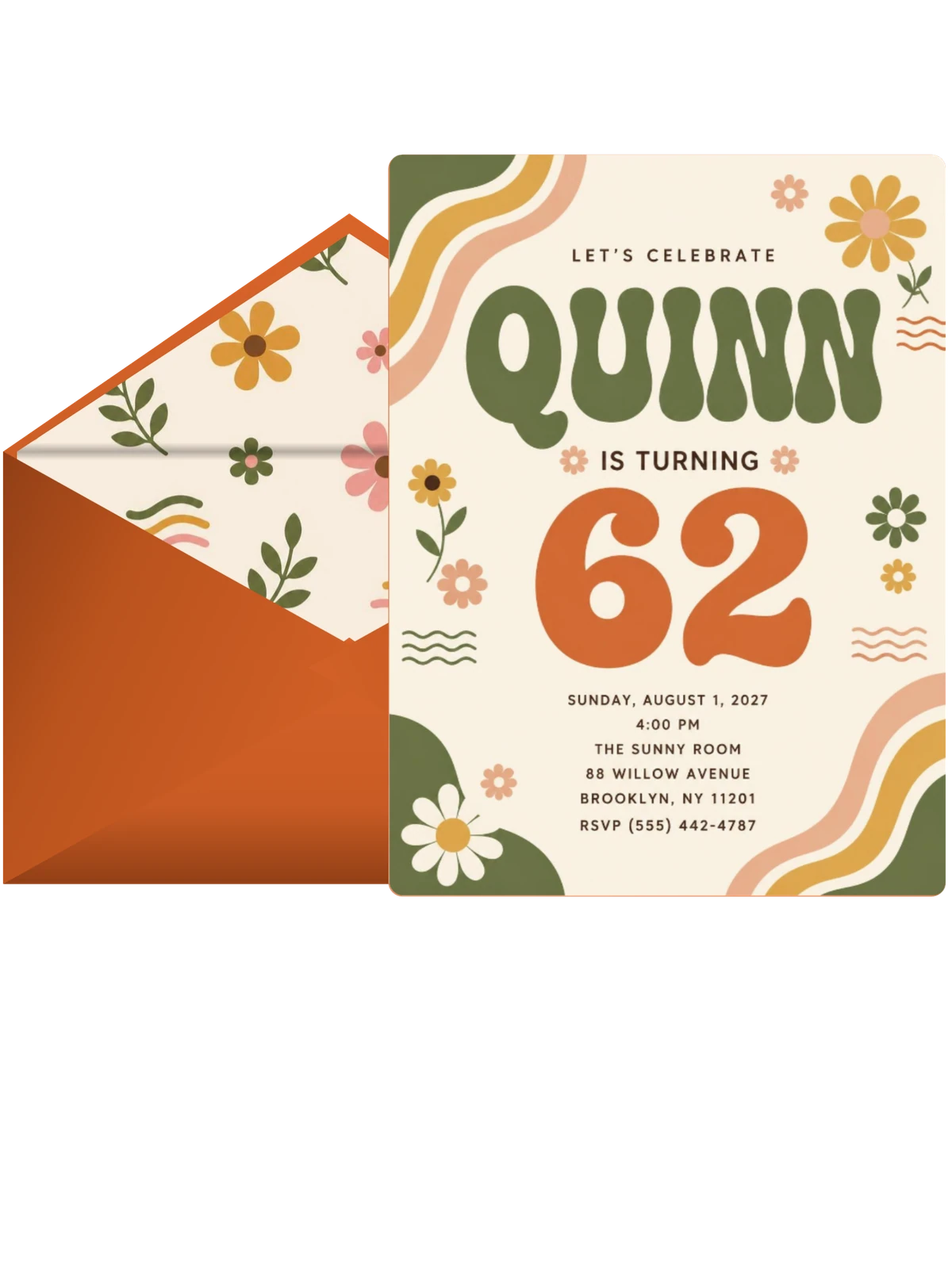 Groovy Retro 62nd Birthday Invitation