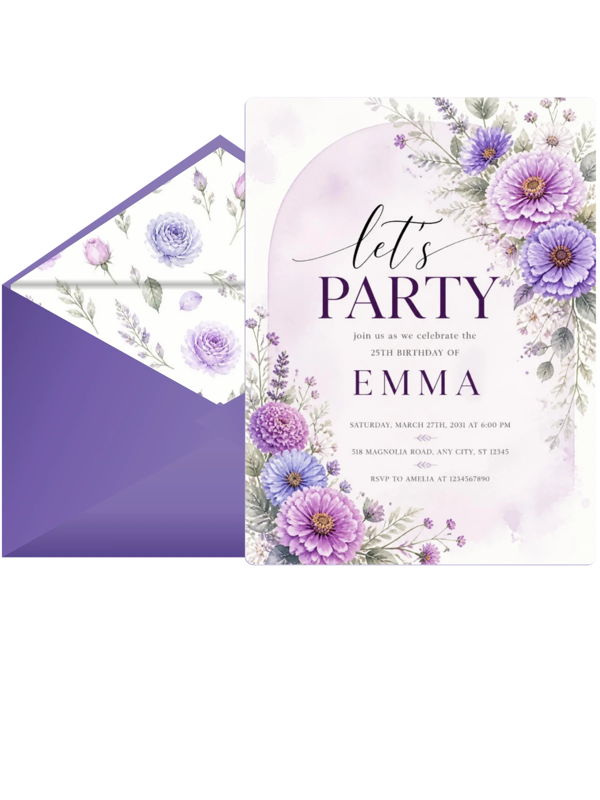 Arch Wash Lavender 25th Birthday Invitation