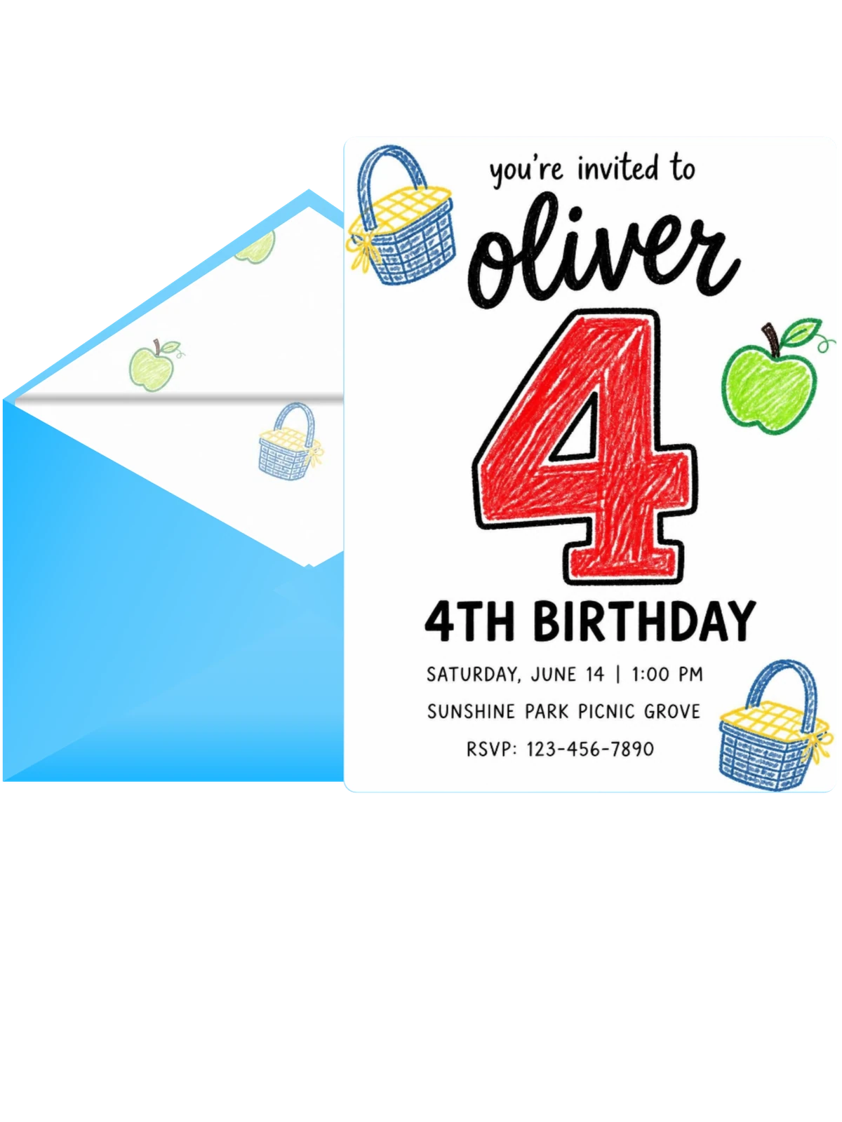 Crayon Picnic Basket 4th Birthday Invitation