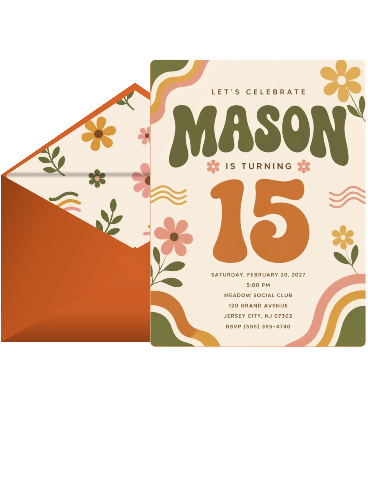 Groovy Retro 15th Birthday Invitation