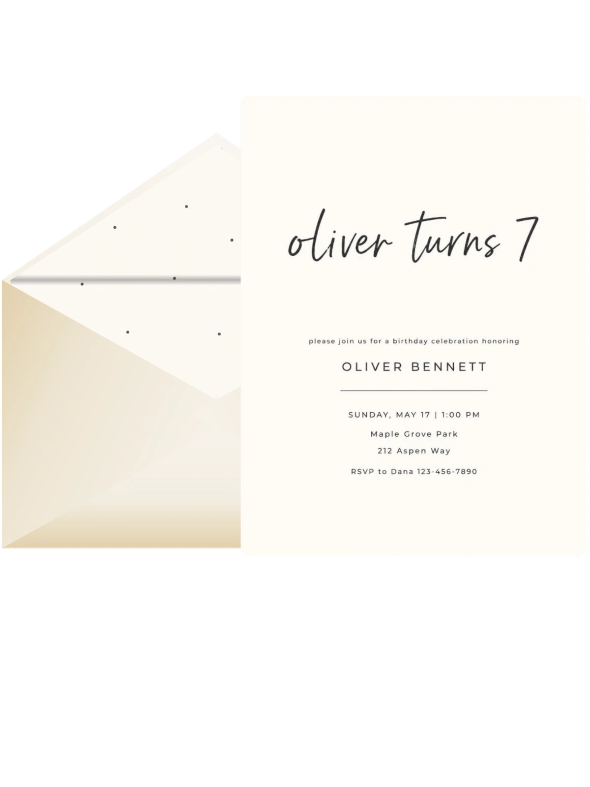 Cream Minimalist Typography 7th Birthday Invitation