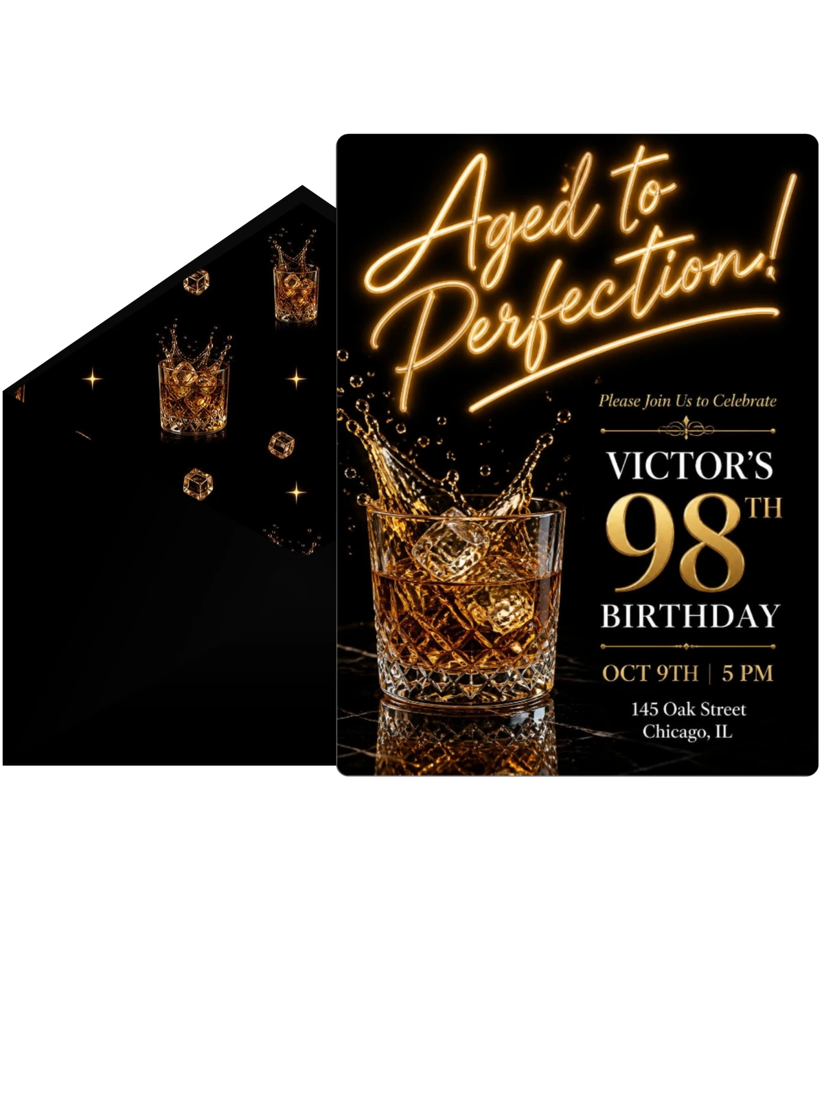 Crystal Whiskey 98th Birthday Invitation