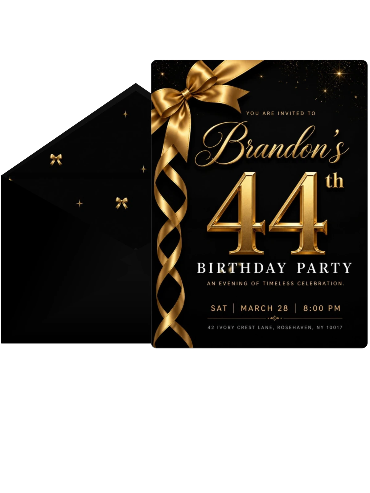 Black and Gold Ribbon 44th Birthday