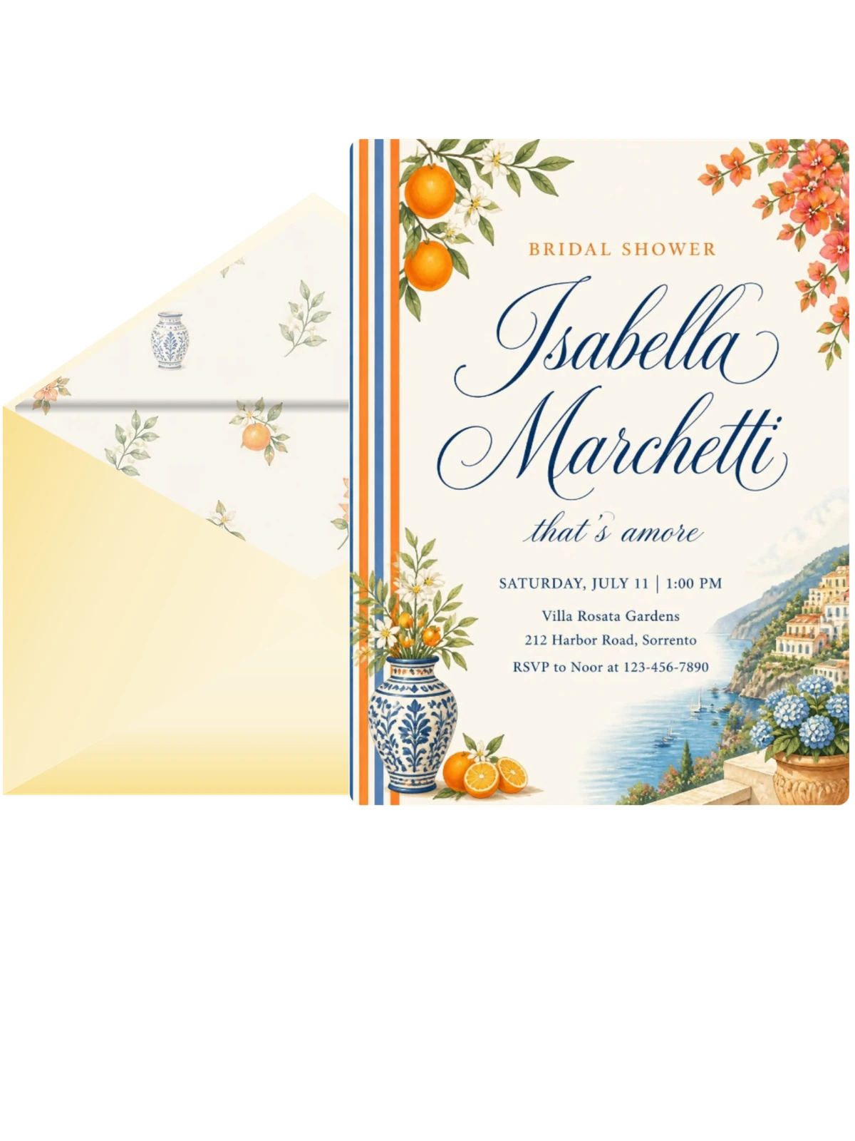 Watercolor Citrus Amalfi Coast Bridal Shower