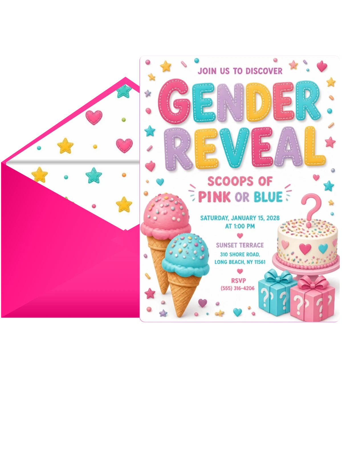 Ice Cream Scoops Gender Reveal Invitation