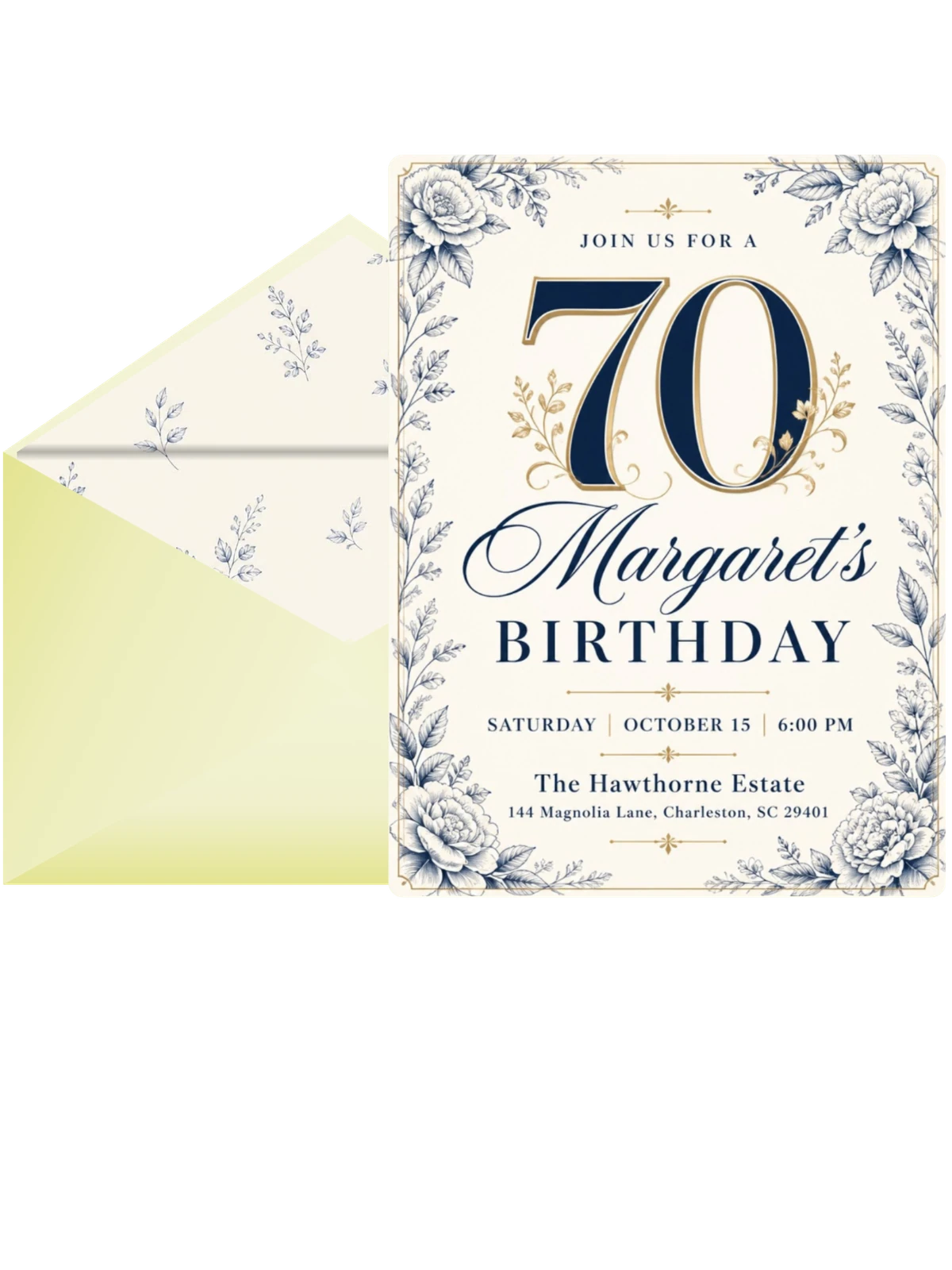Navy Botanical Cream 70th Birthday
