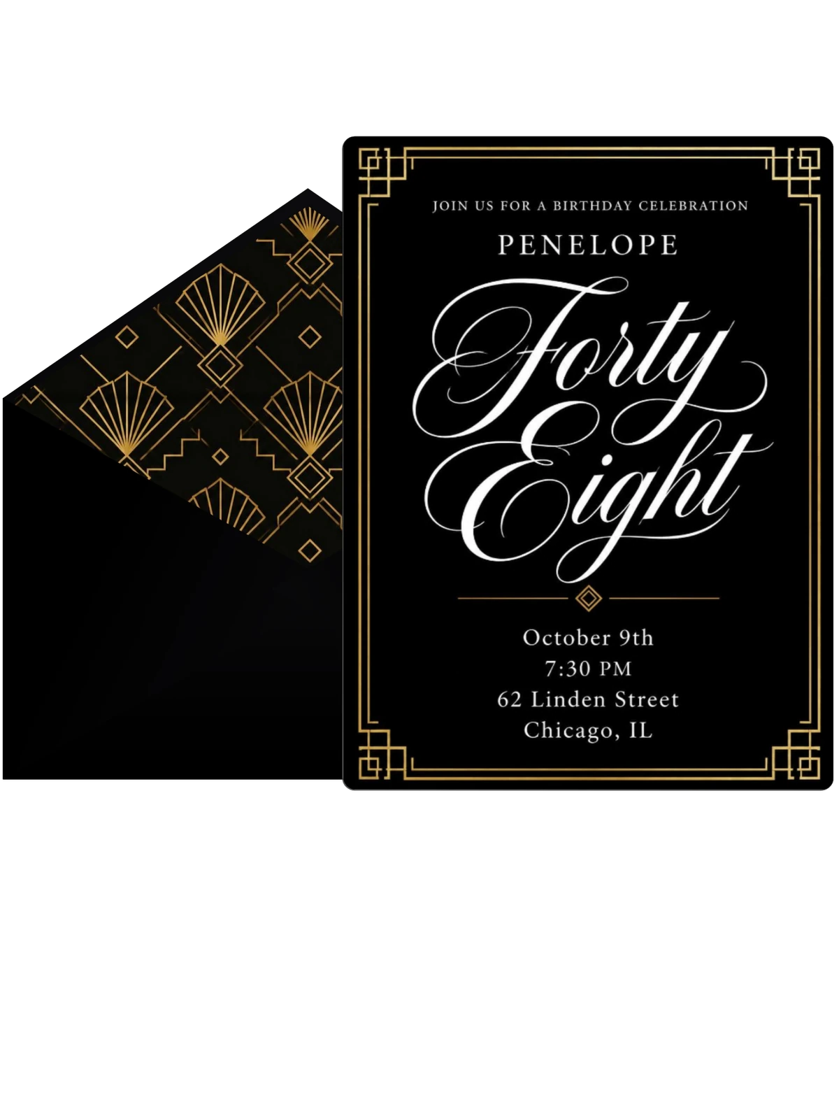 Art Deco 48th Birthday Invitation