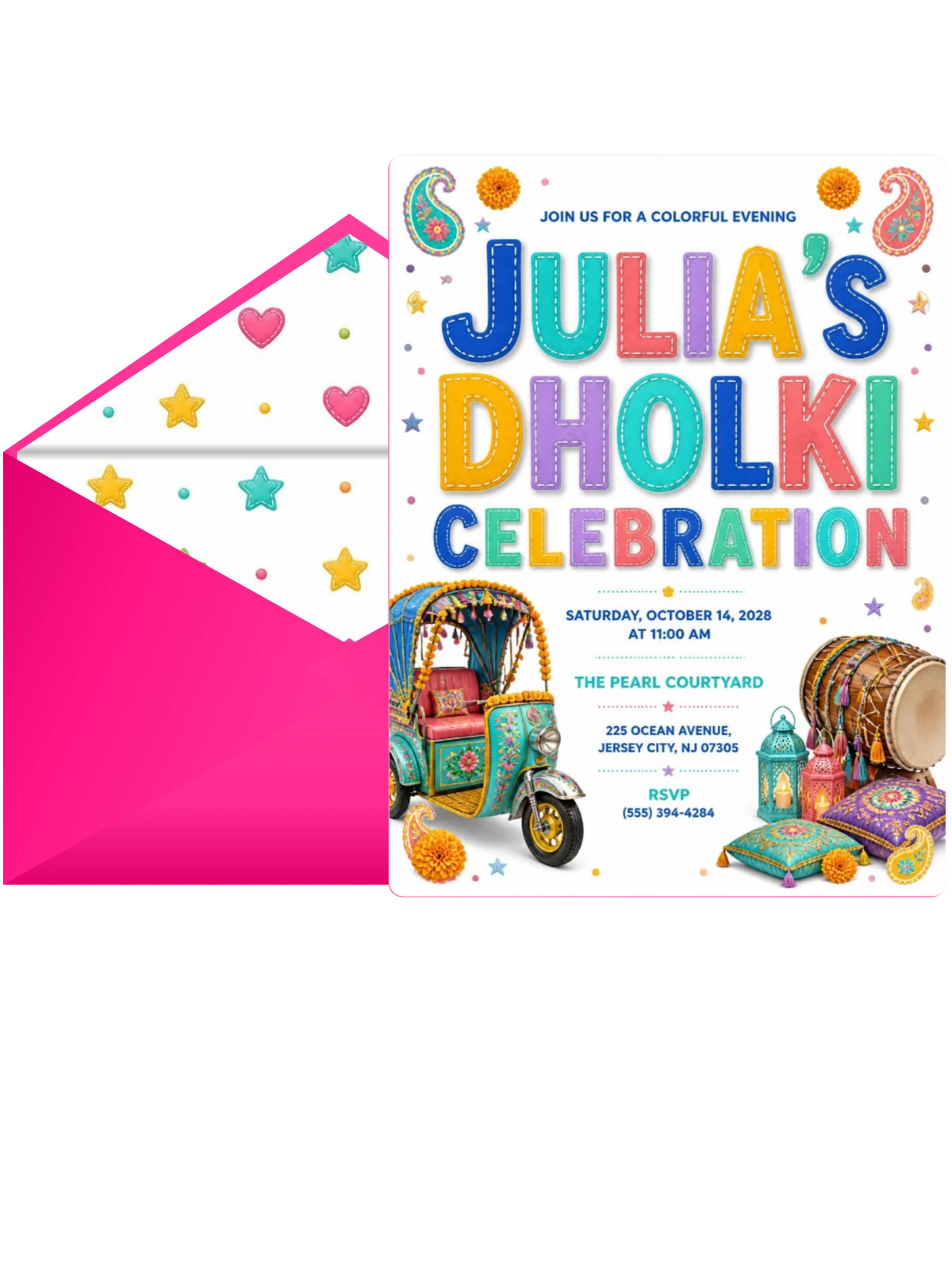 Decorated Auto Rickshaw Dholki Invitation