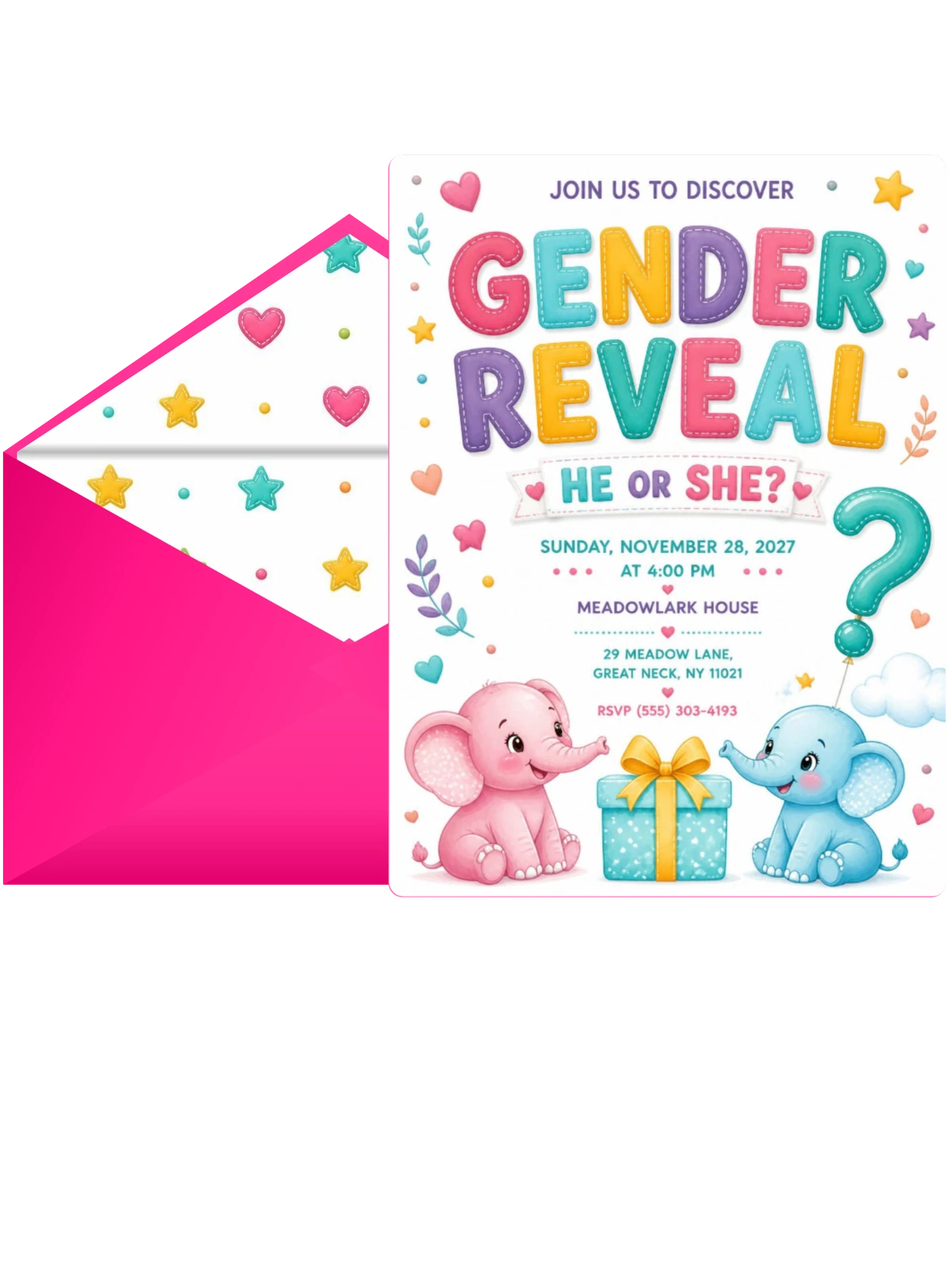 Baby Elephants Gender Reveal Invitation