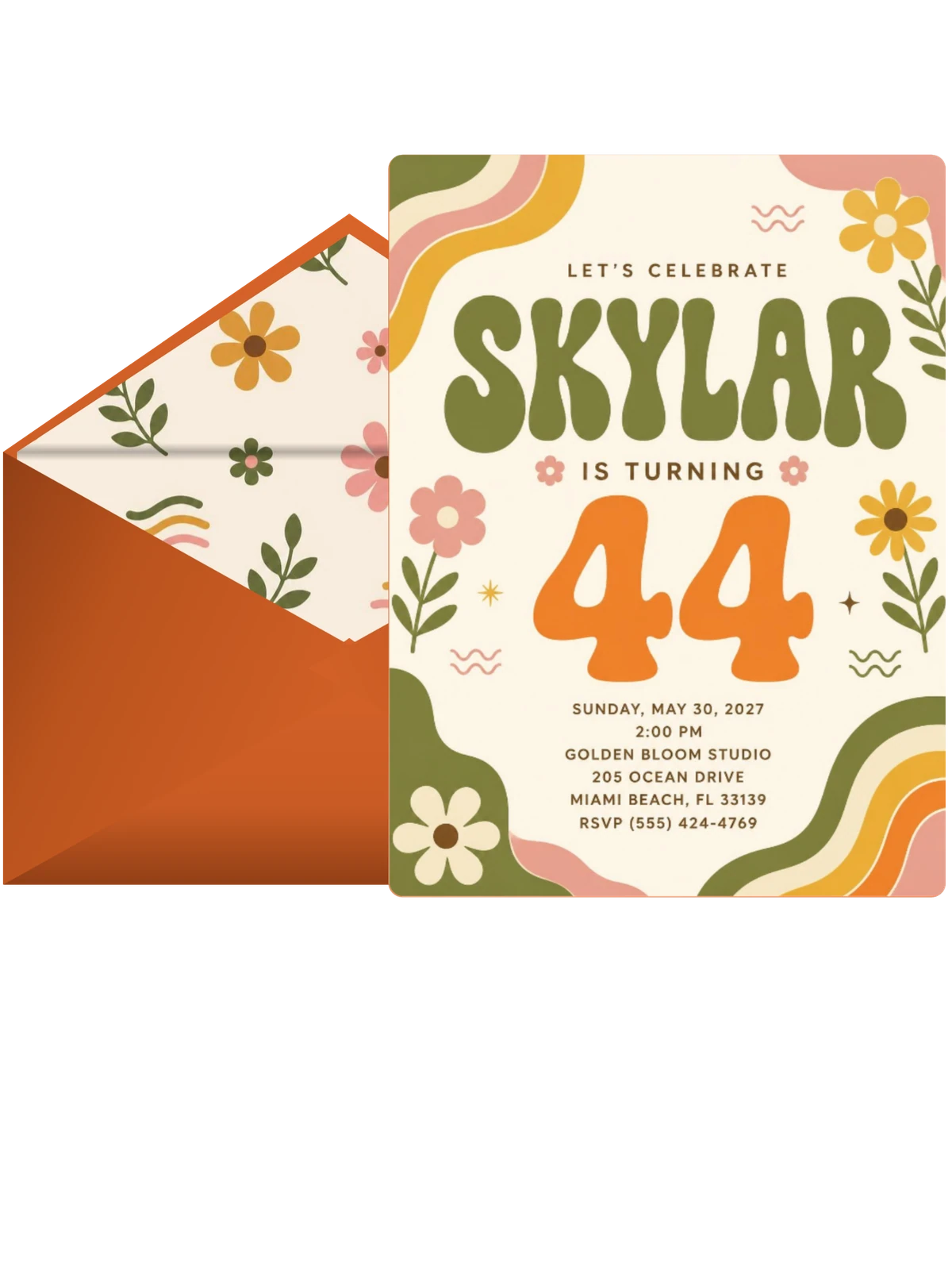 Groovy Retro 44th Birthday Invitation