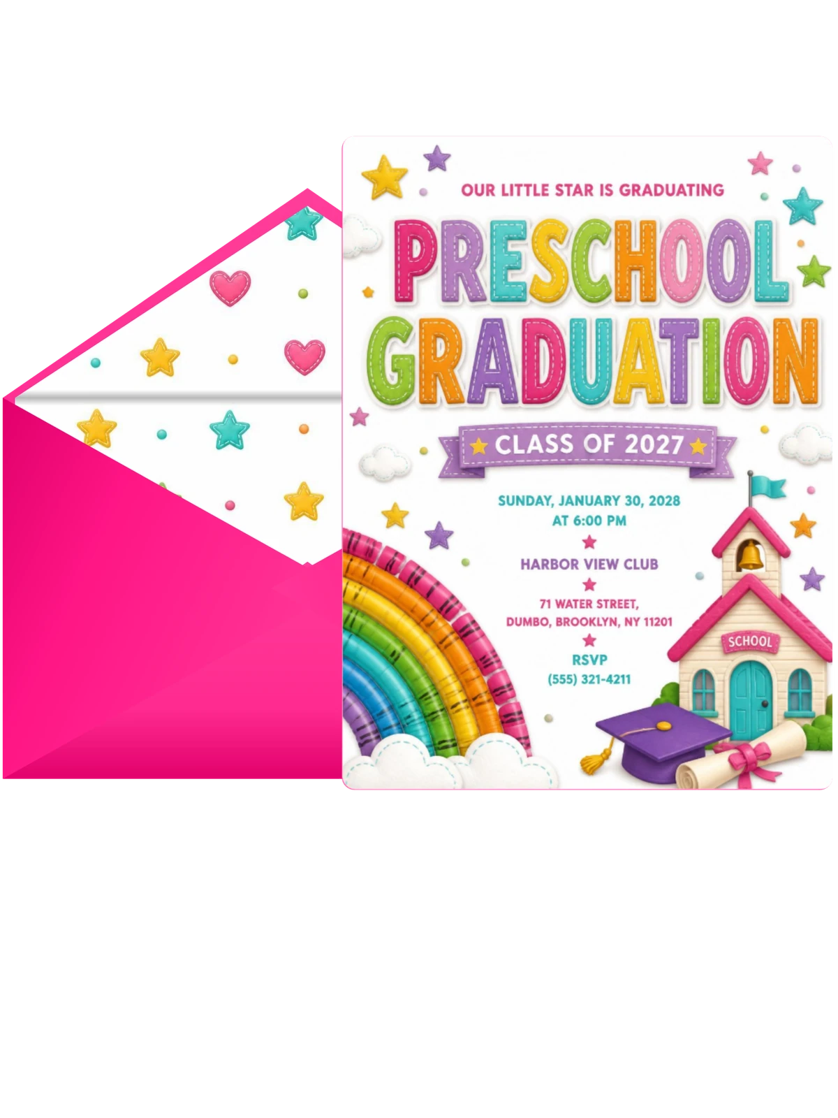 Rainbow Crayon Preschool Graduation Invitation