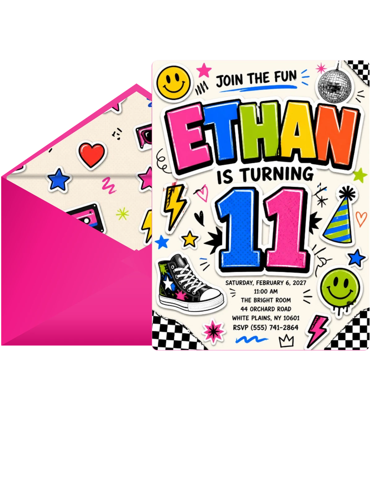 Sticker Pop 11th Birthday Invitation