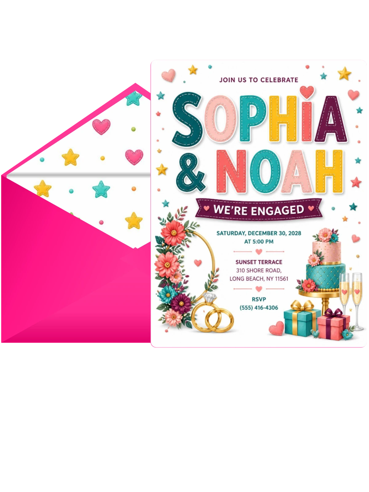 Ribbon Banner Engagement Party Invitation