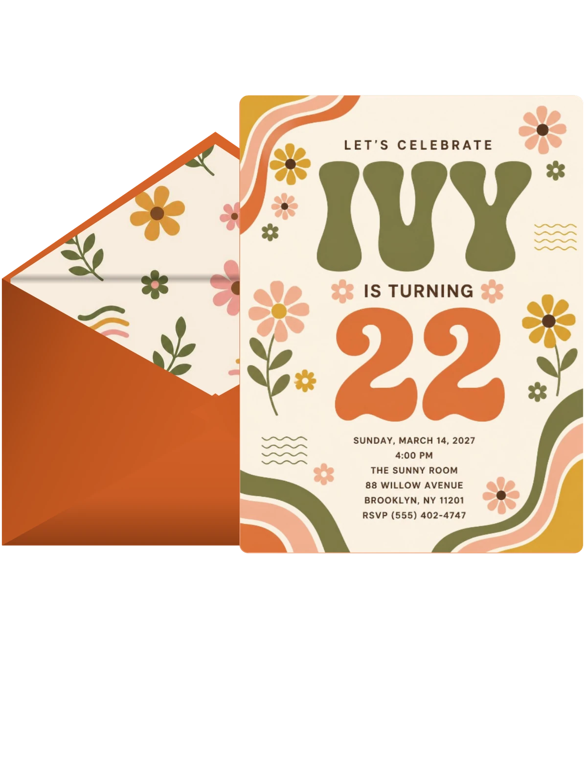 Groovy Retro 22nd Birthday Invitation