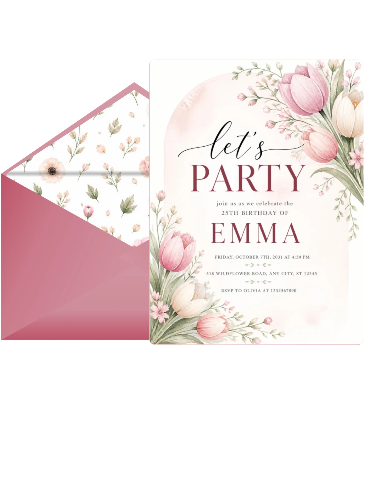 Tulip Bouquet Blush 25th Birthday Invitation