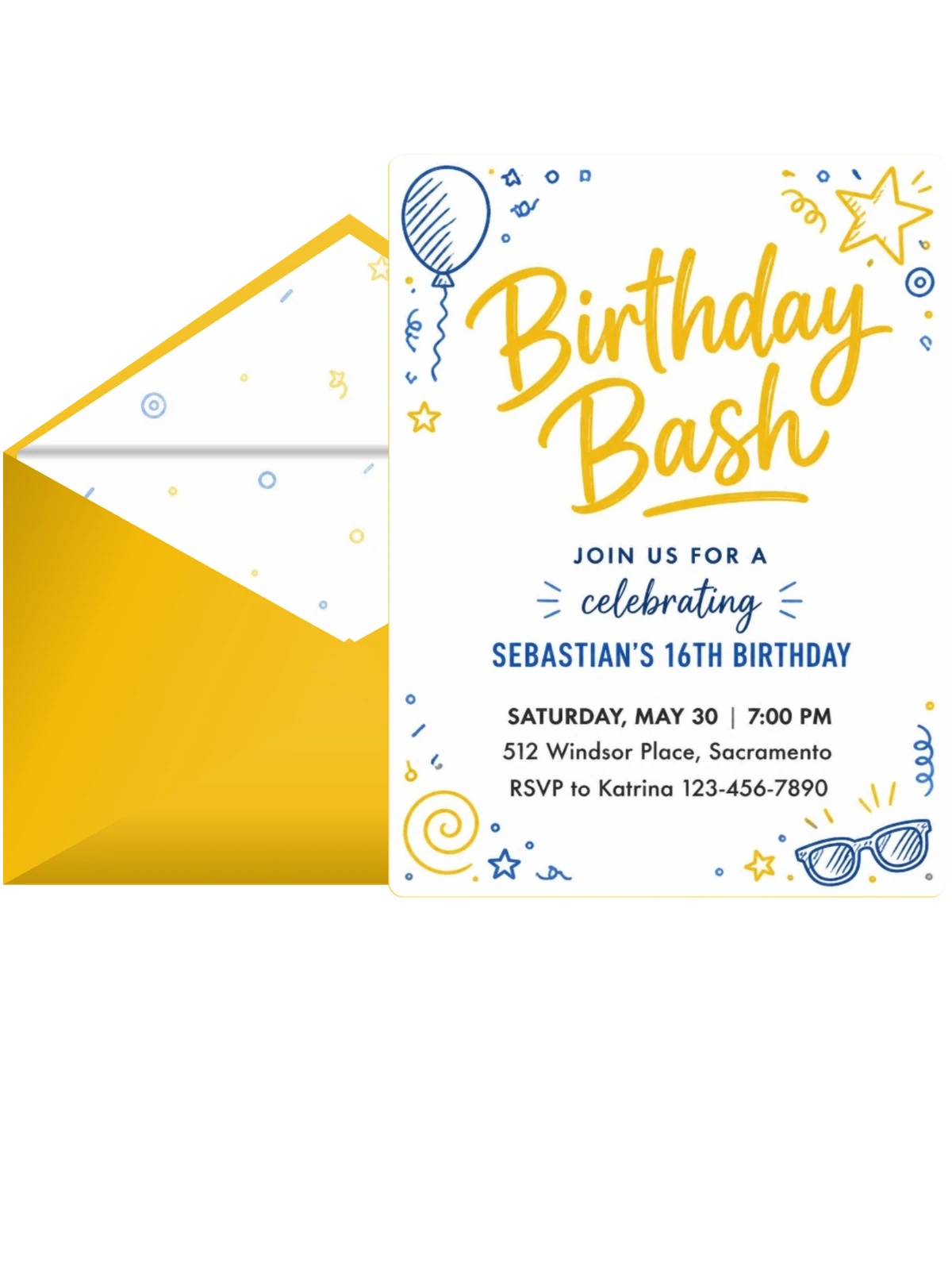 Navy and Mustard Doodle 16th Birthday