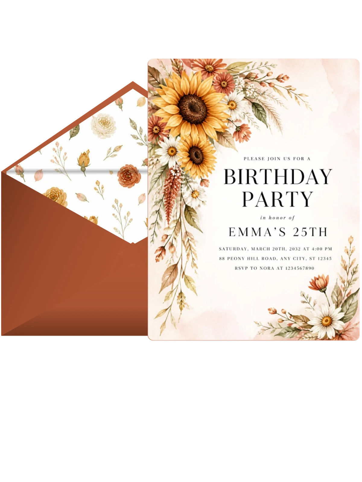 Wildflower Bouquet 25th Birthday Invitation