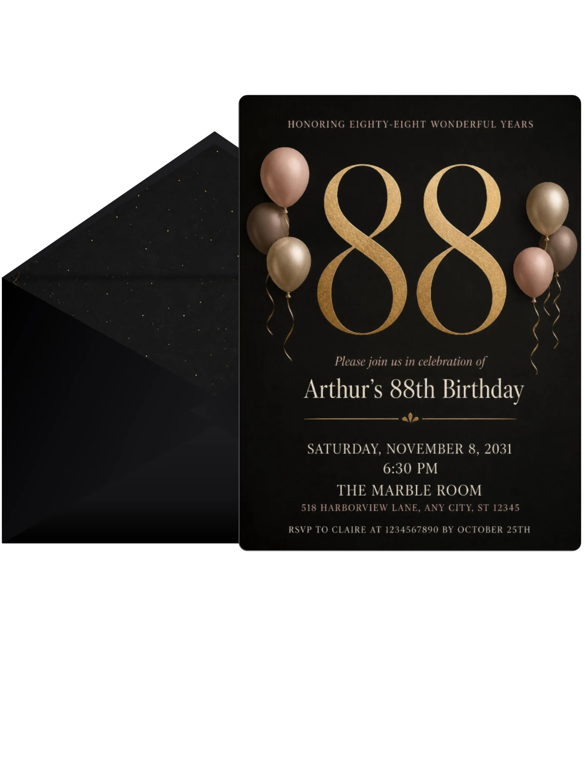 Charcoal and Blush 88th Birthday Invitation