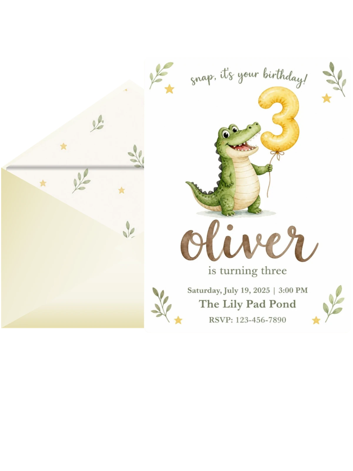 Watercolor Crocodile Balloon 3rd Birthday