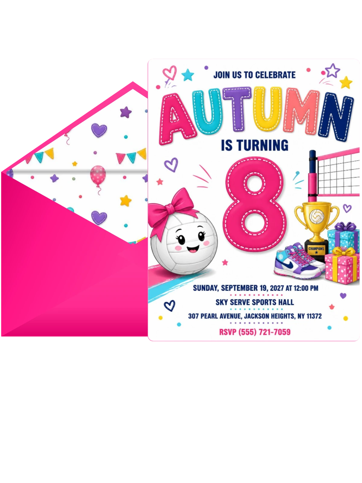 Net Post Stitched 8th Birthday Invitation