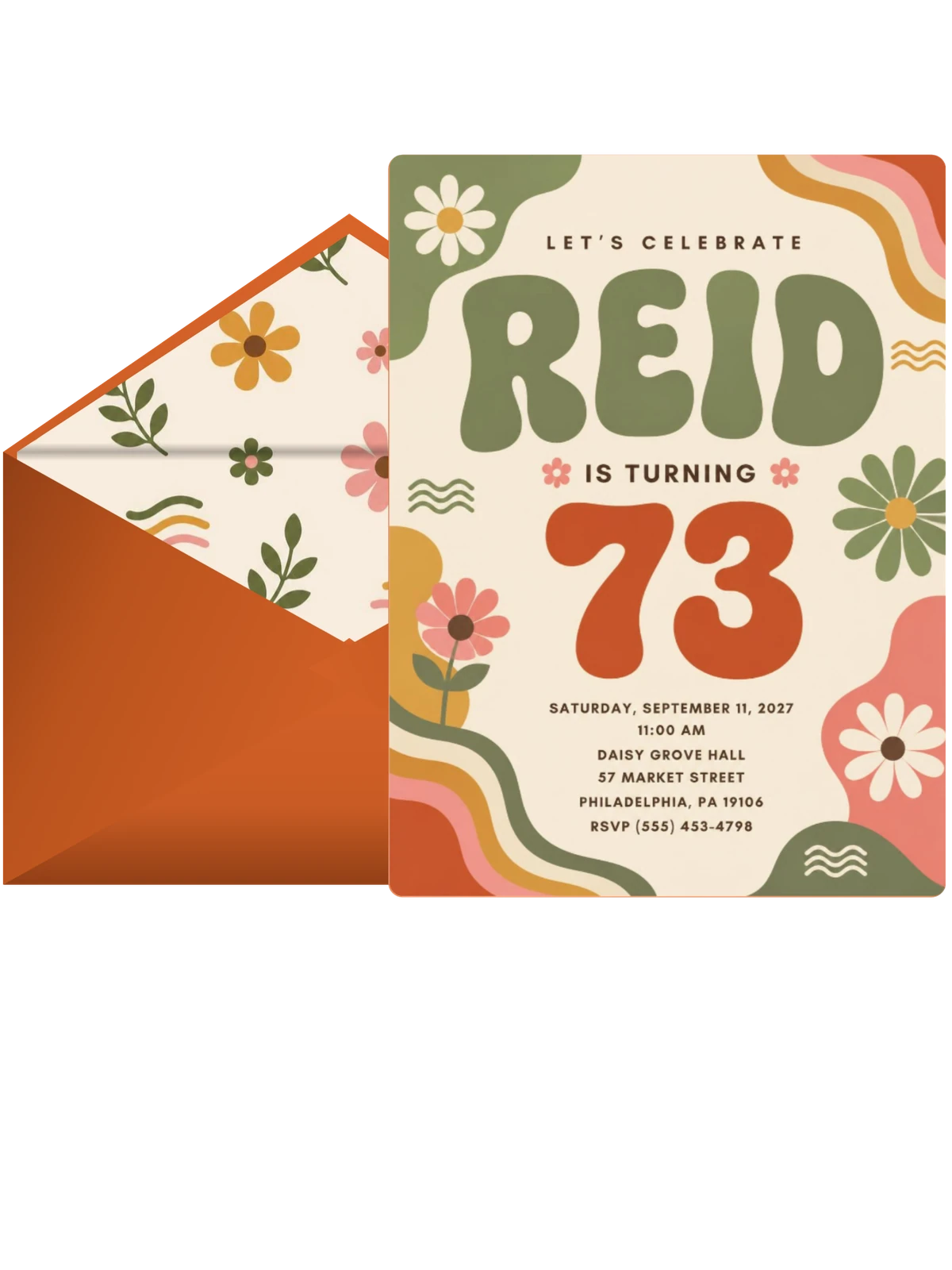 Groovy Retro 73rd Birthday Invitation
