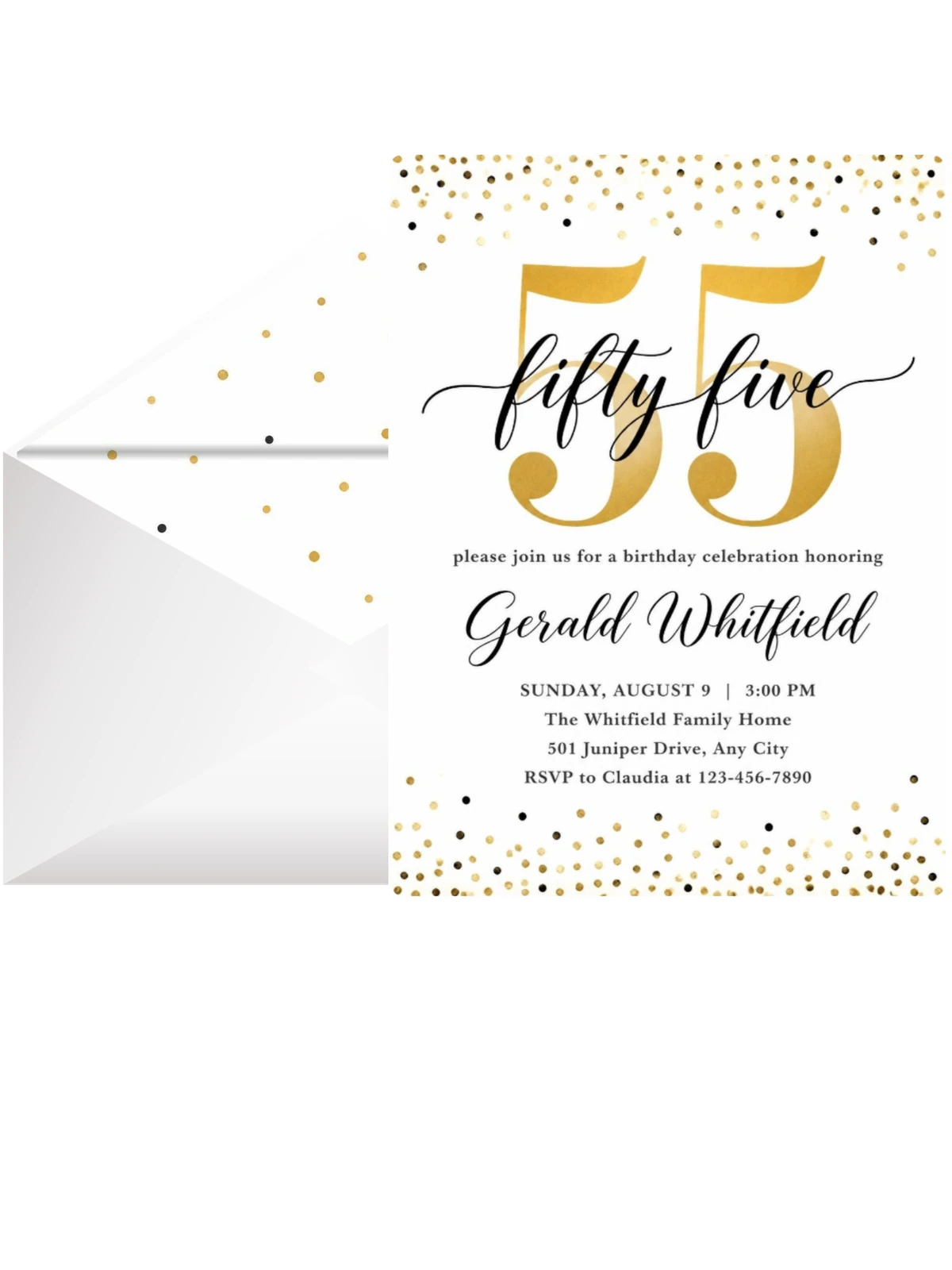 Fifty-Five Gold Confetti Birthday Invitation