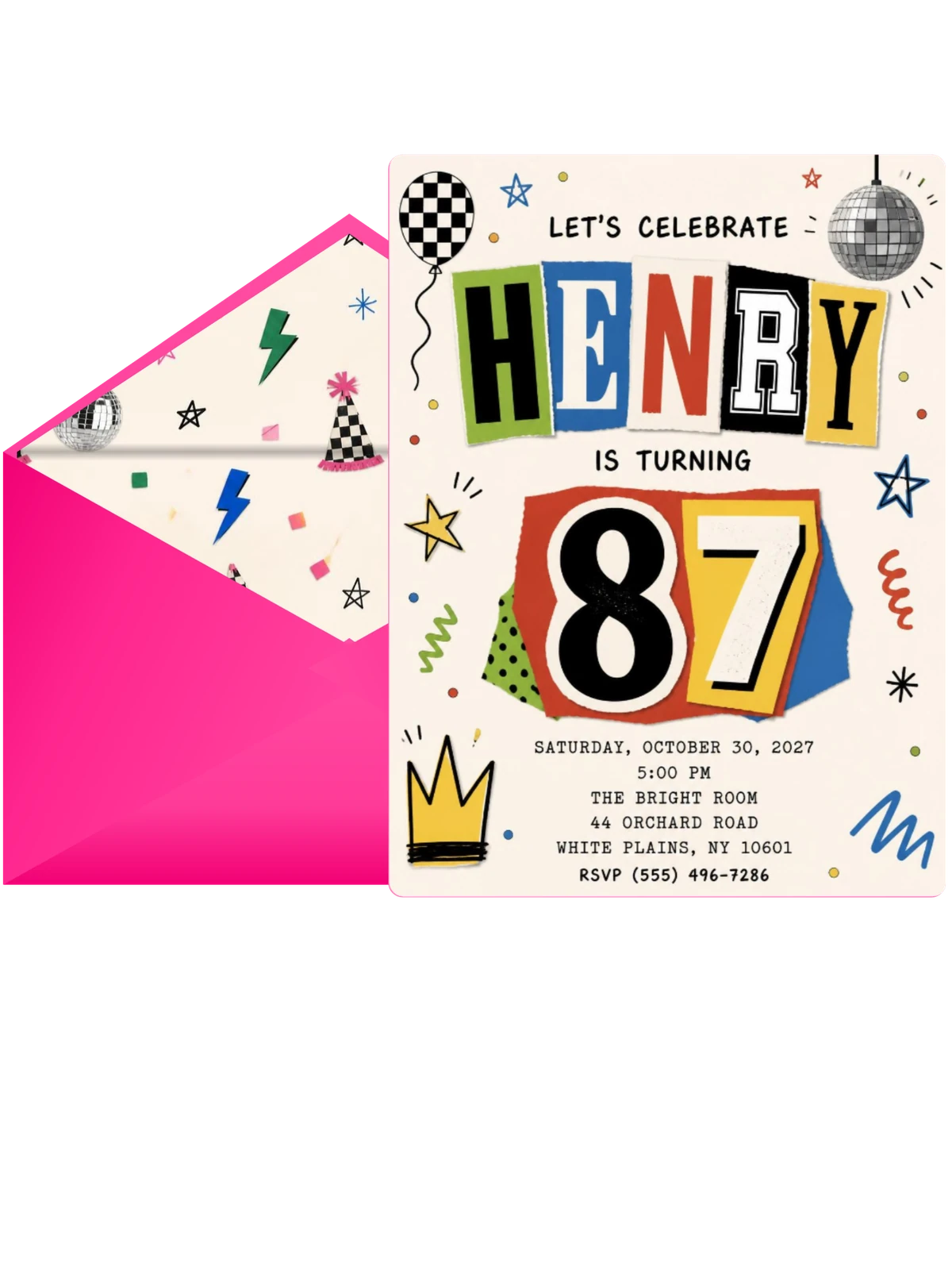 Retro Paper Collage 87th Birthday Invitation