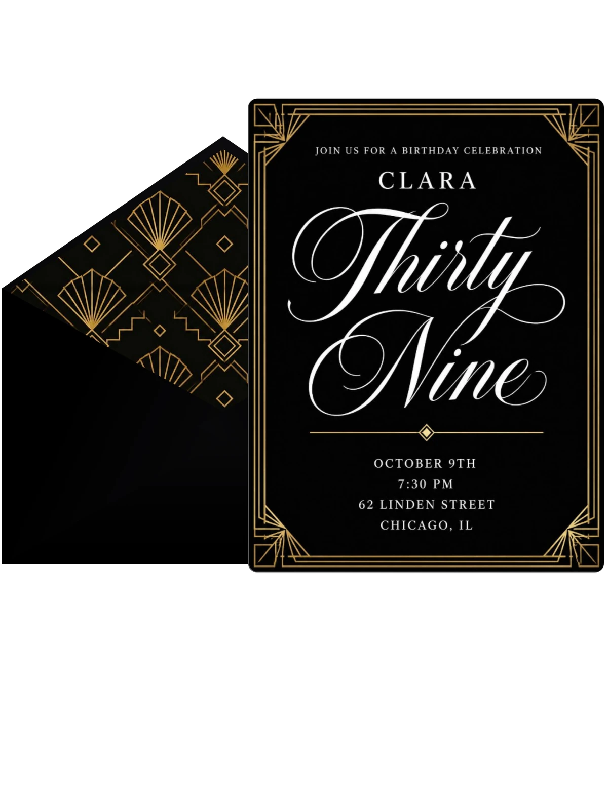 Art Deco 39th Birthday Invitation