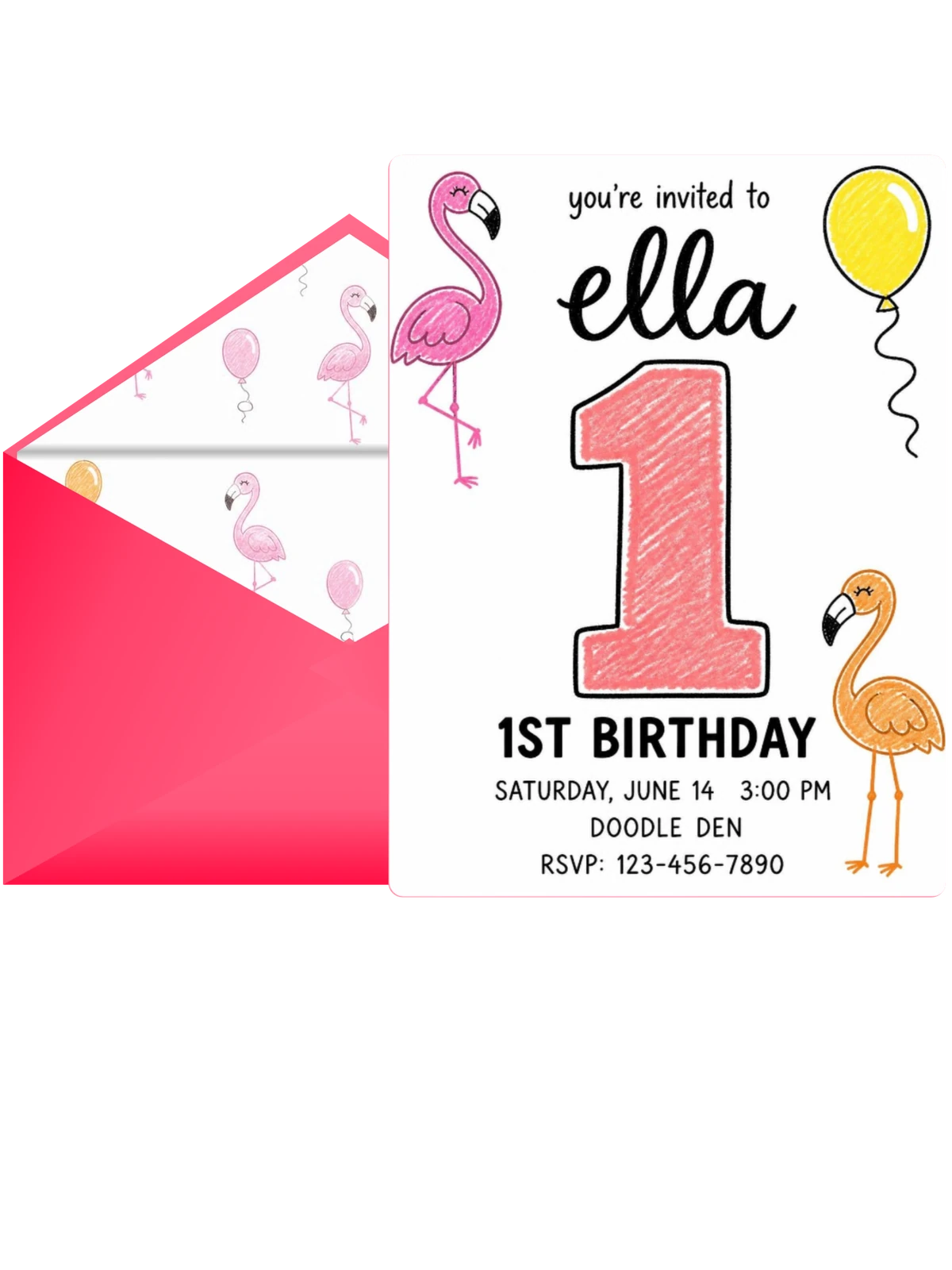 Crayon Flamingo Balloon 1st Birthday