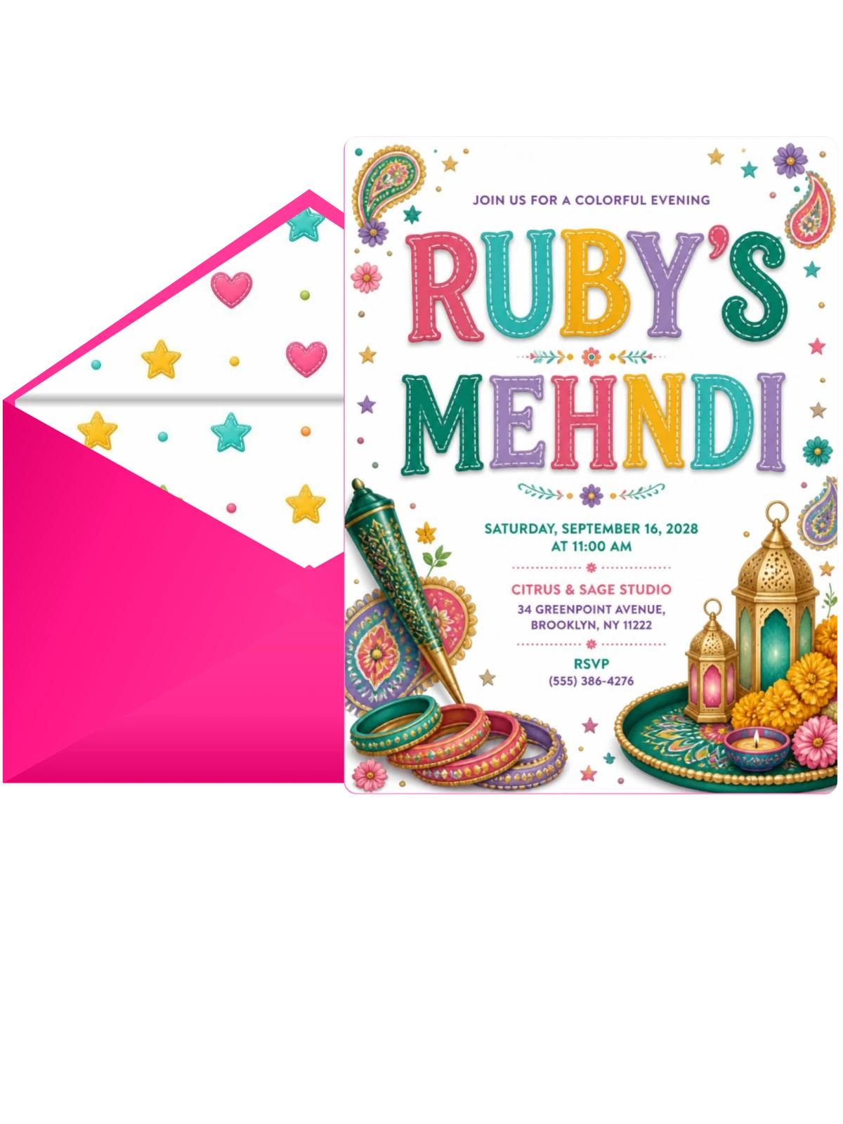 Mehndi Cone And Bangles Invitation