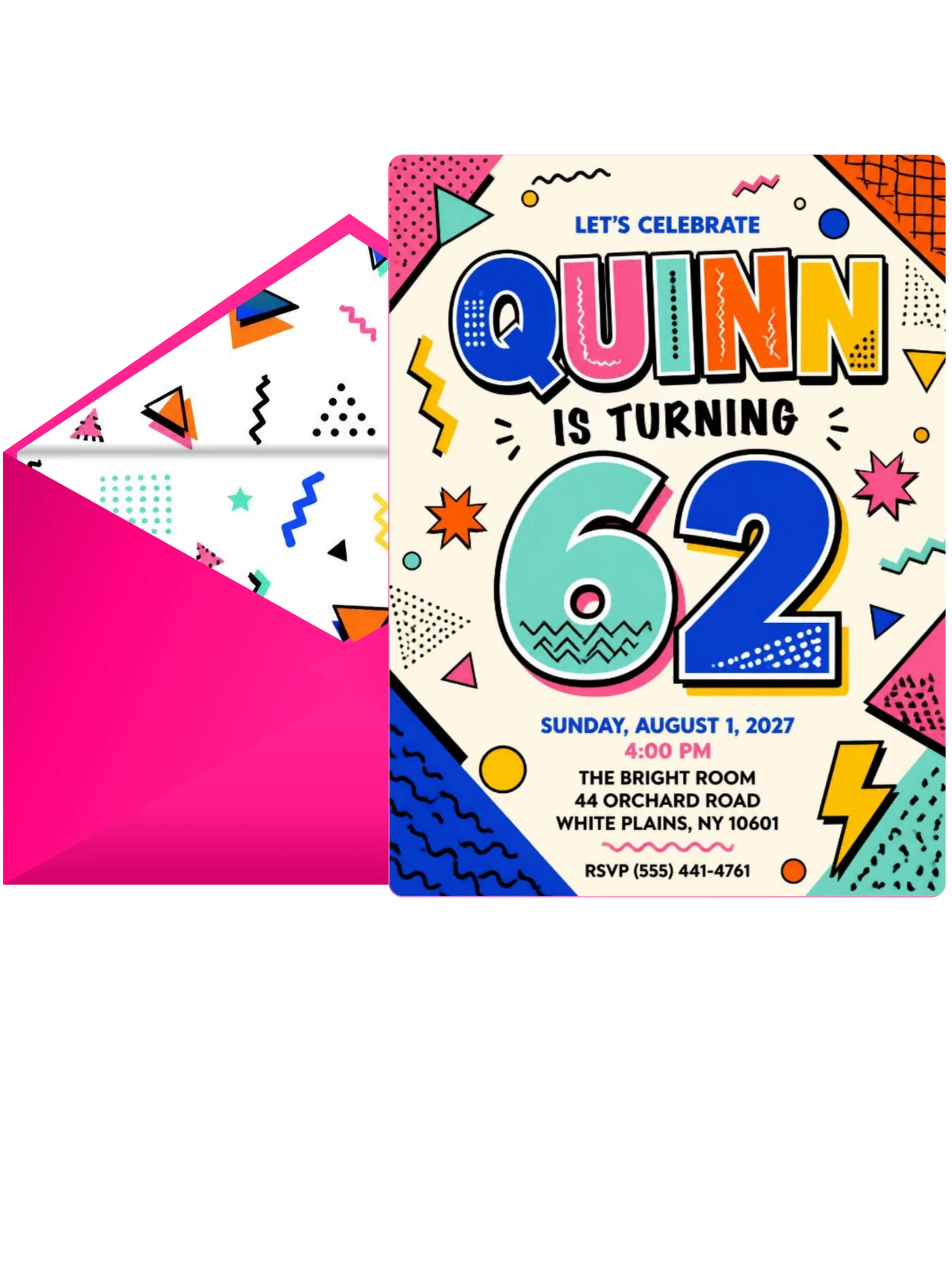 Memphis Pop 62nd Birthday Invitation