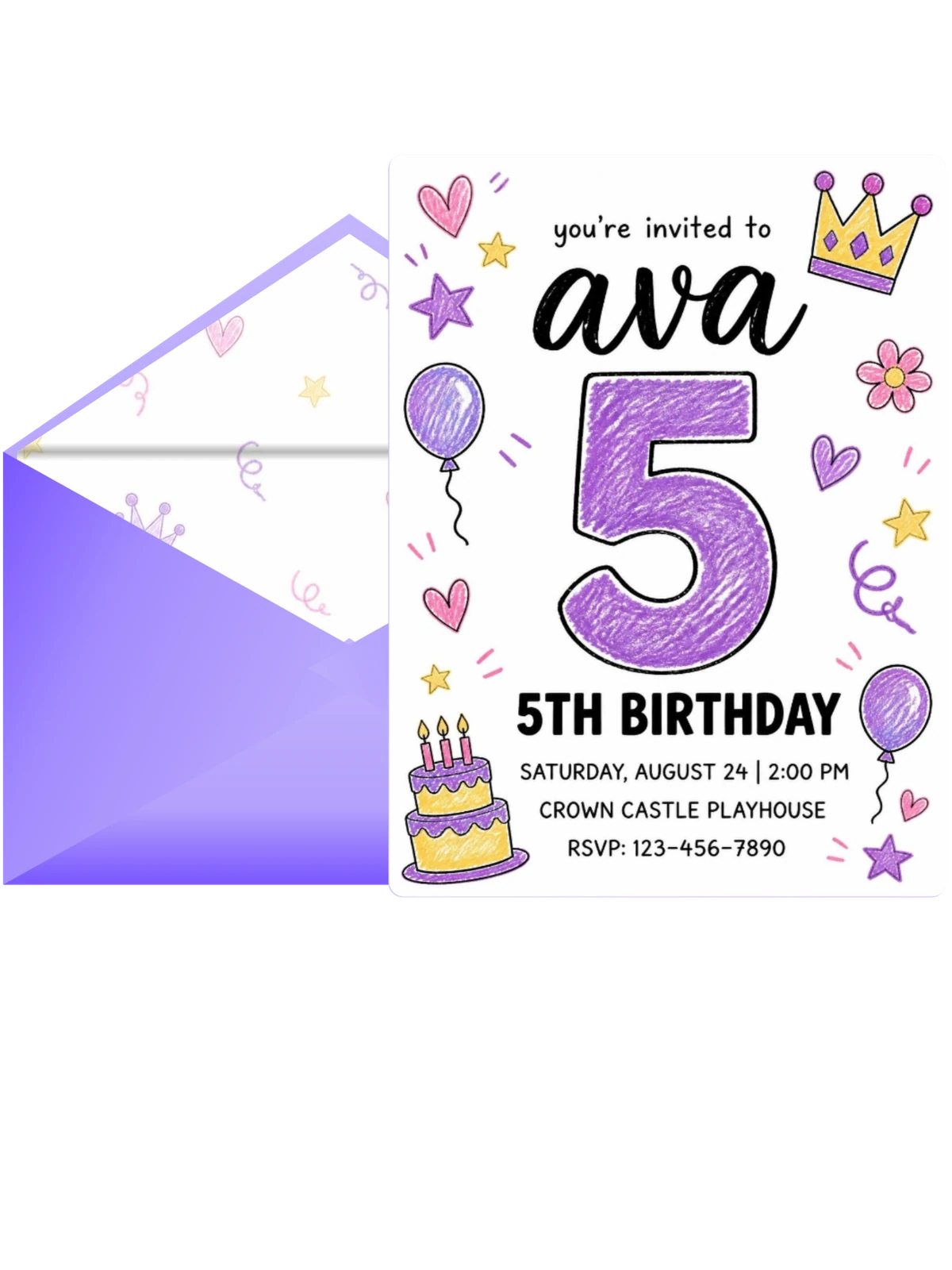 Purple Yellow Crayon 5th Birthday