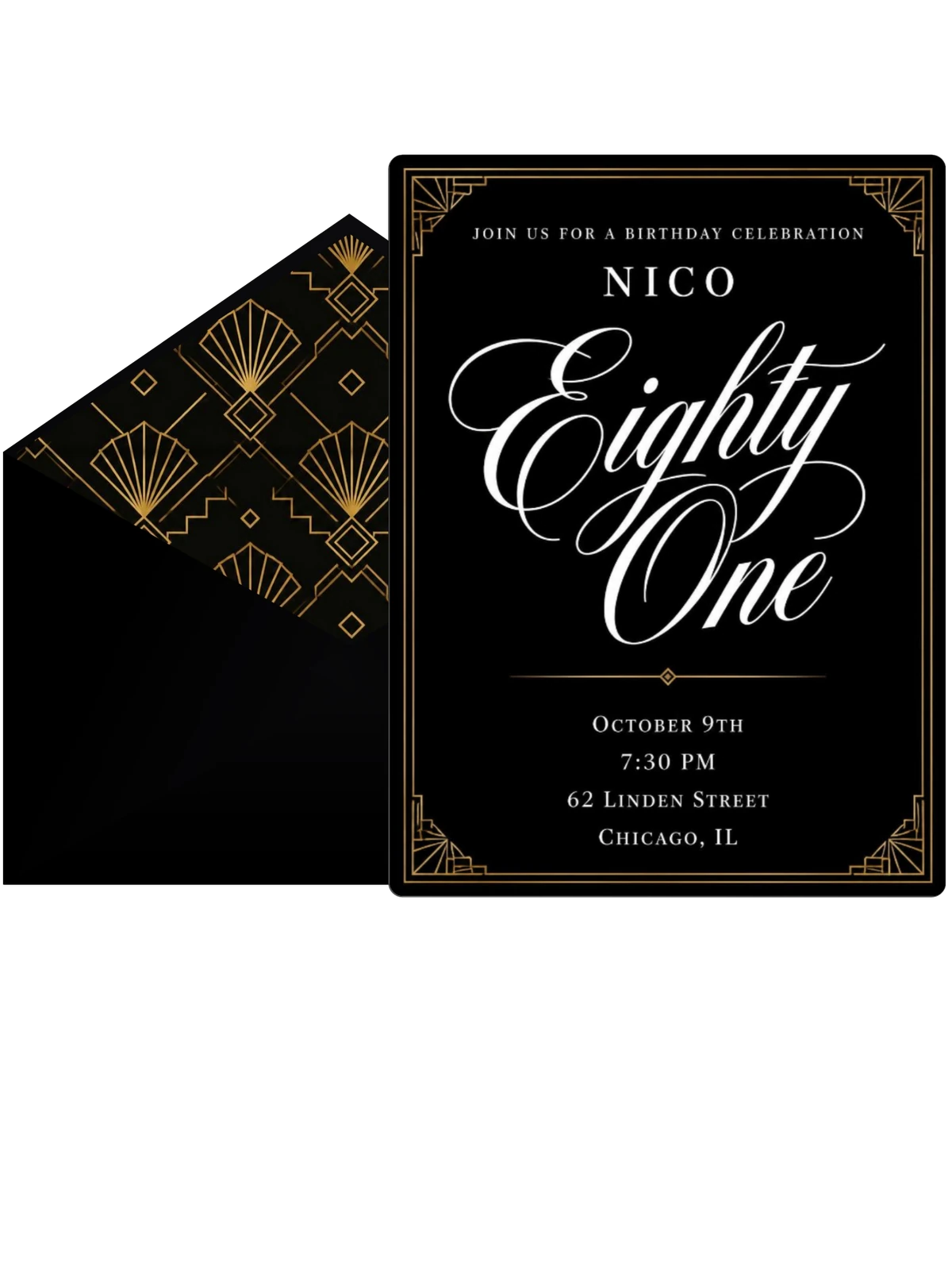 Art Deco 81st Birthday Invitation