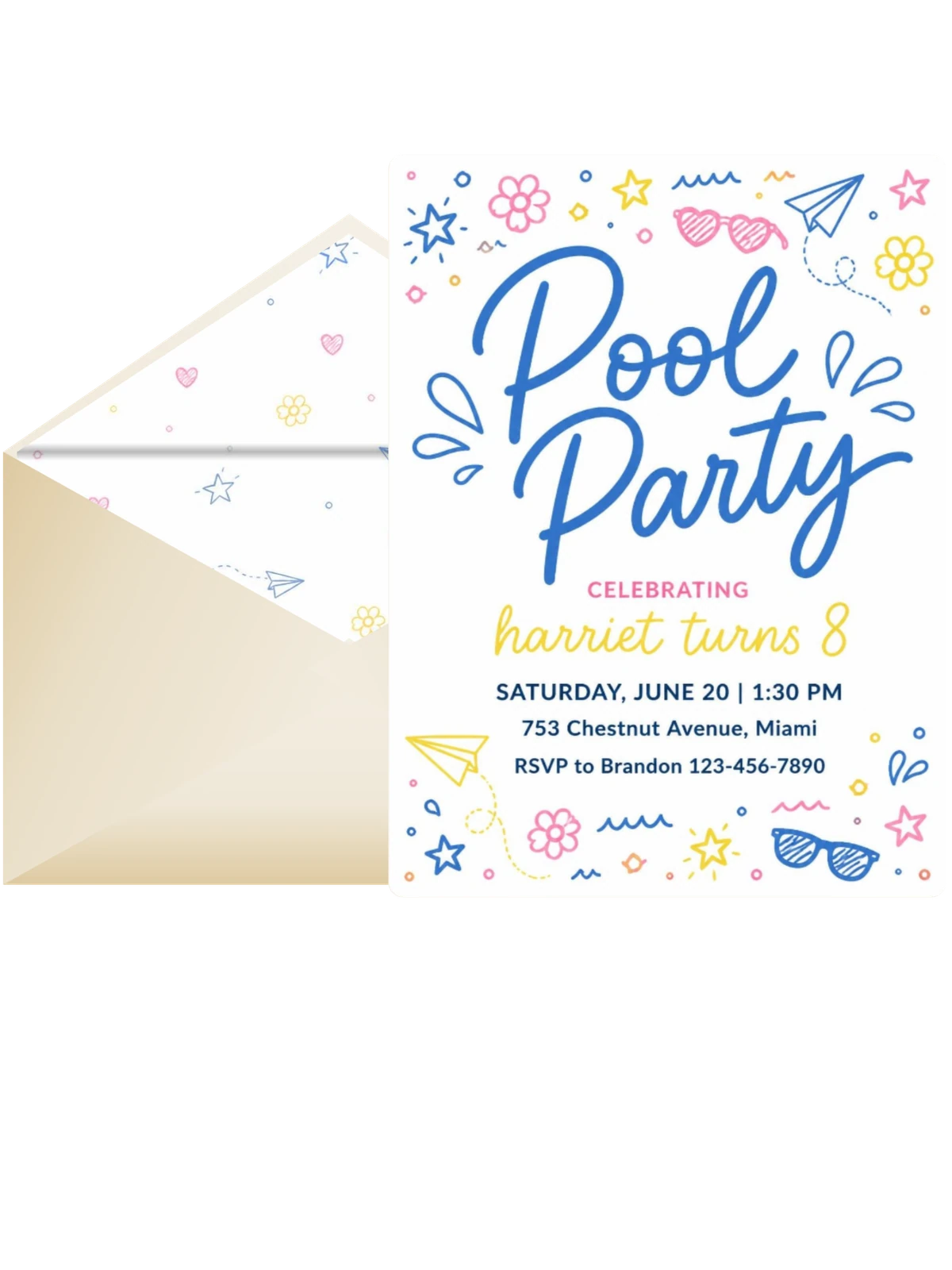 Blue Yellow Pink Doodle Pool Birthday
