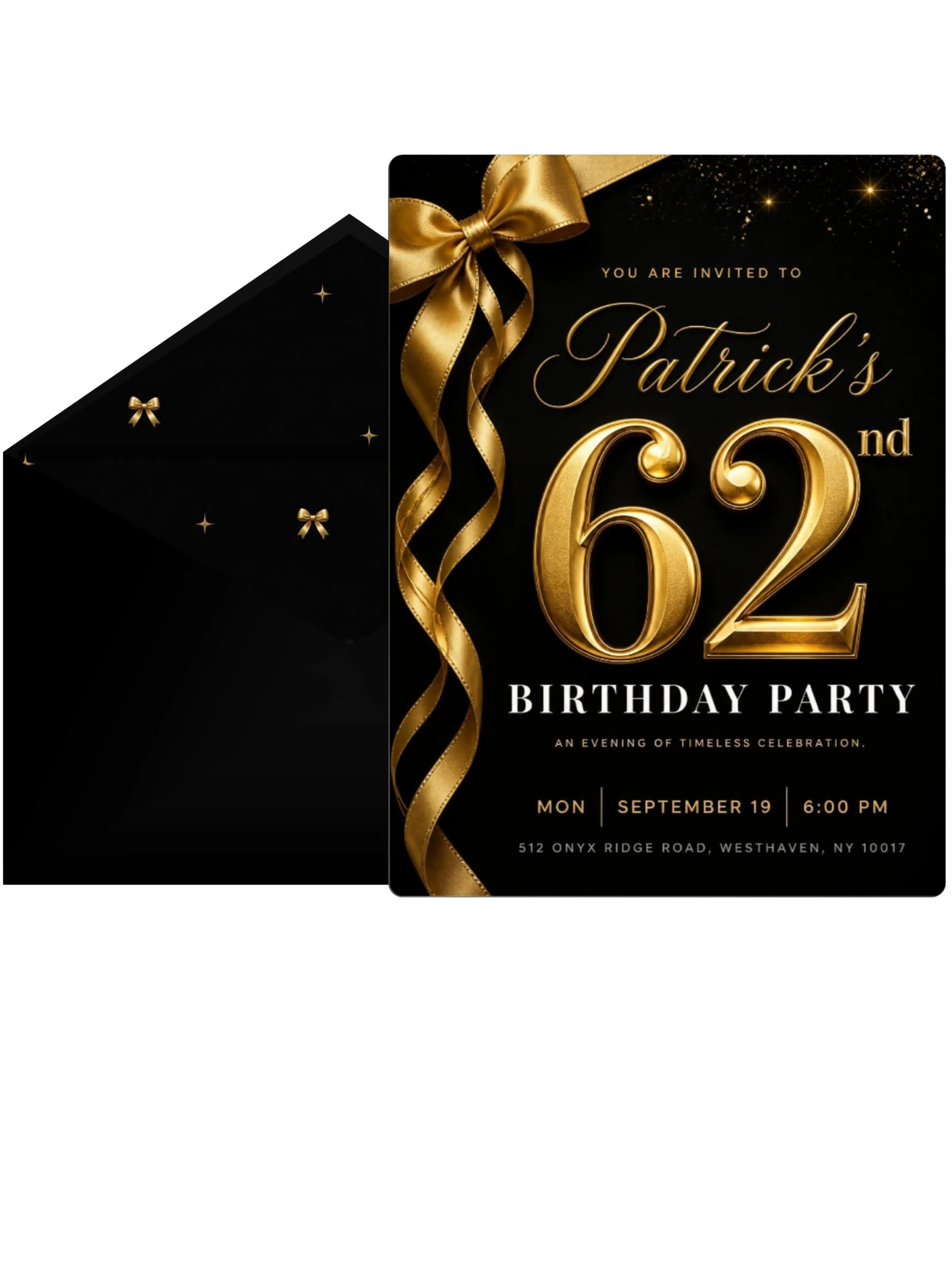 Black and Gold Ribbon 62nd Birthday