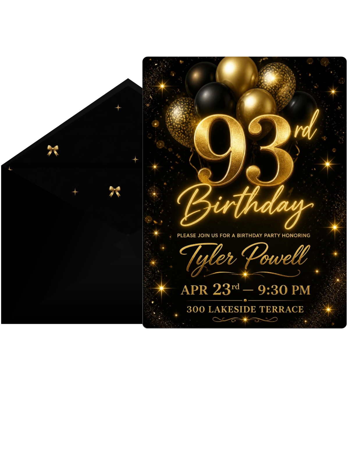 Black and Gold Balloon 93rd Birthday