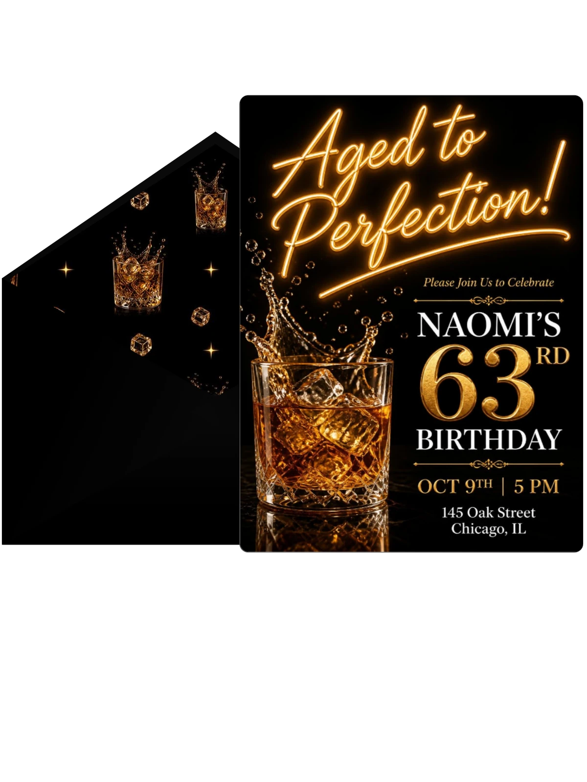Whiskey Rocks 63rd Birthday Invitation