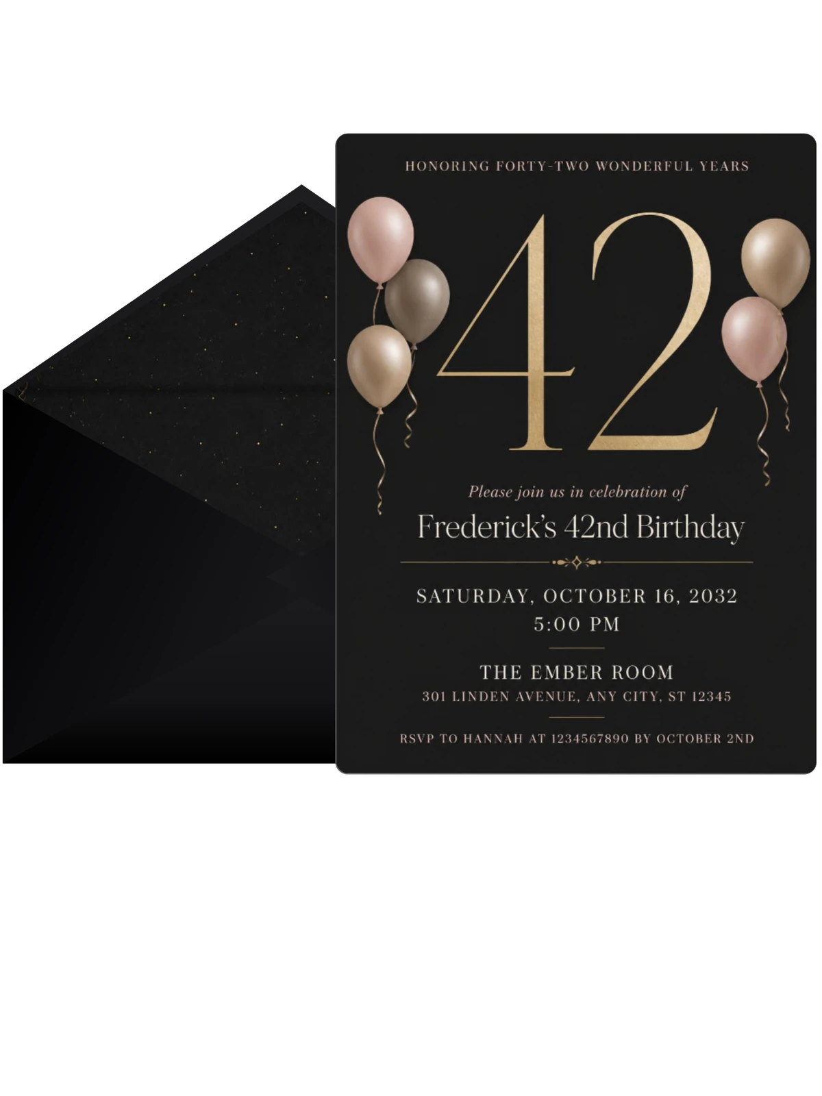 Charcoal and Blush 42nd Birthday Invitation
