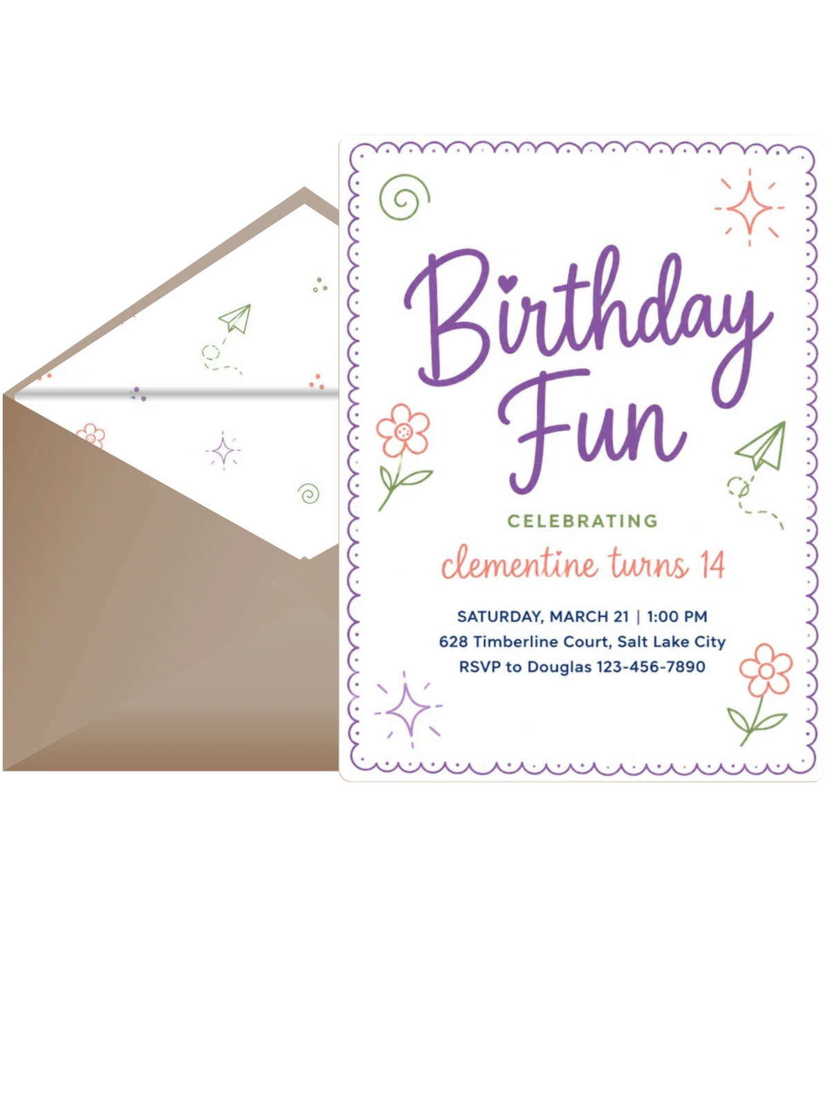 Doodle Motif Scalloped Edge 14th Birthday