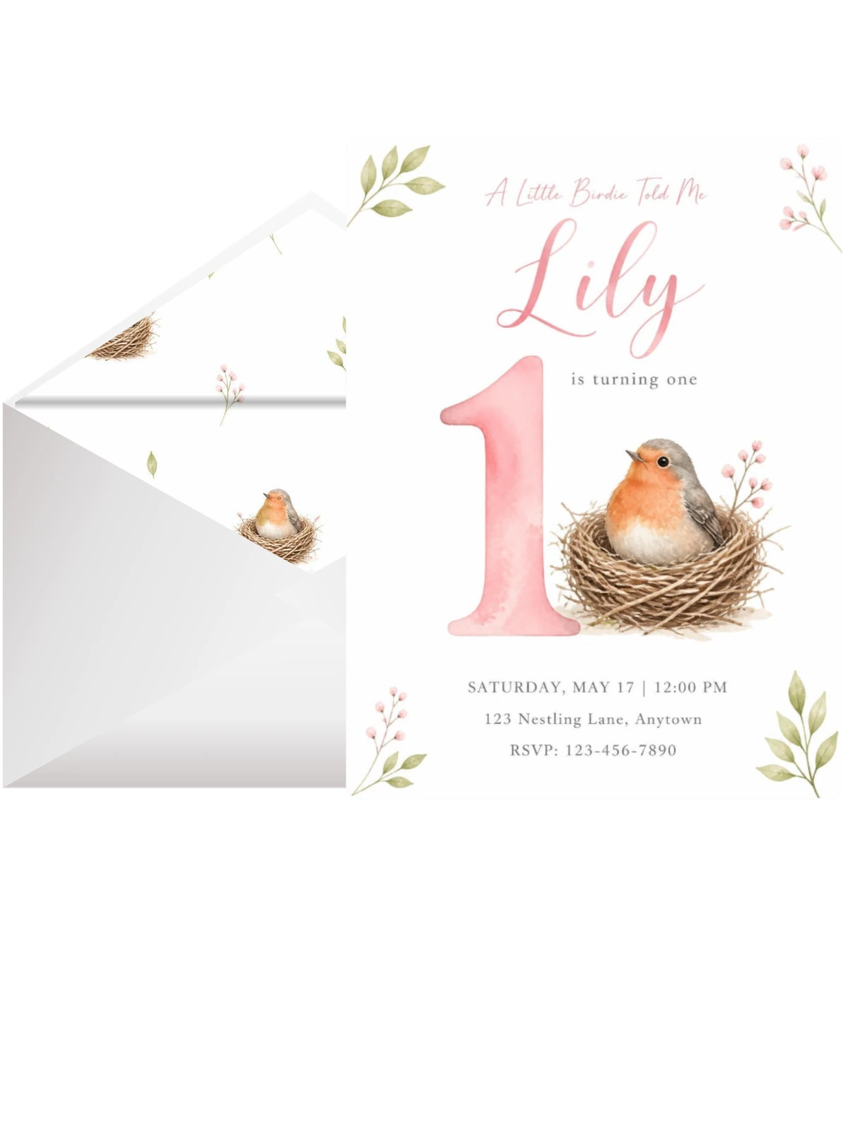 Watercolor Robin Nest First Birthday