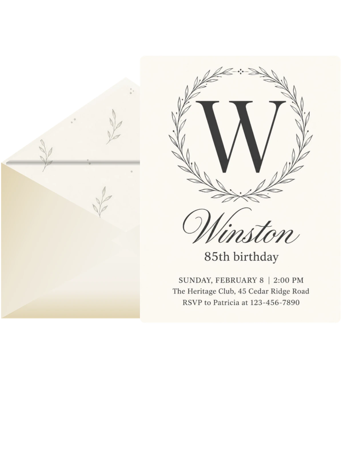 Monogram Laurel Botanical 85th Birthday Invitation