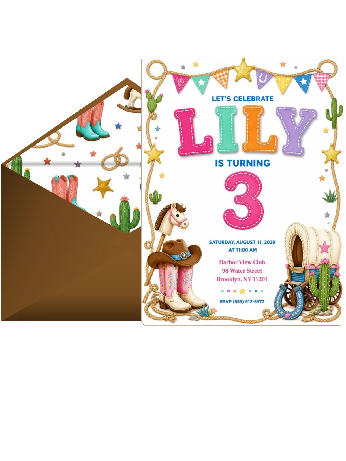 Stitched Cowboy 3rd Birthday Invitation