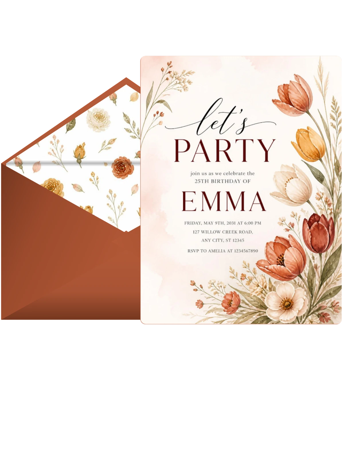 Botanical Bouquet 25th Birthday Invitation