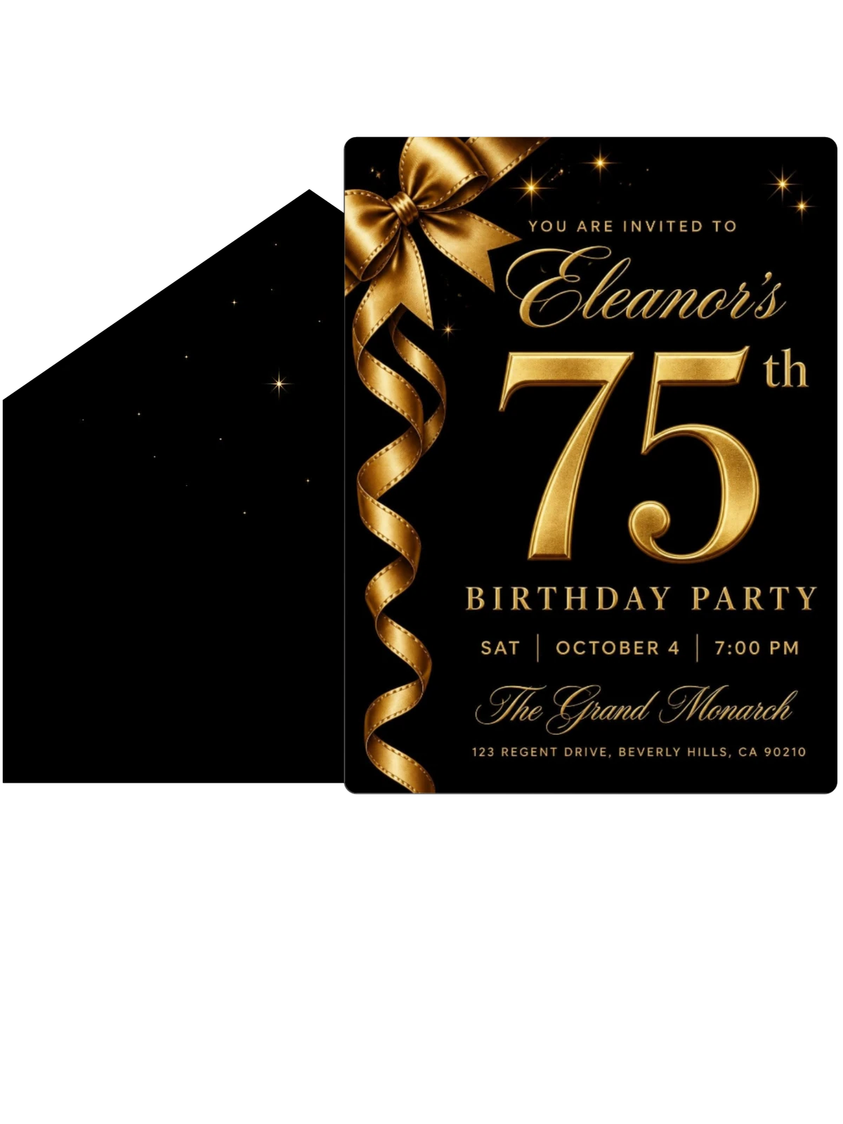 Gold Bow 75th Birthday Invitation