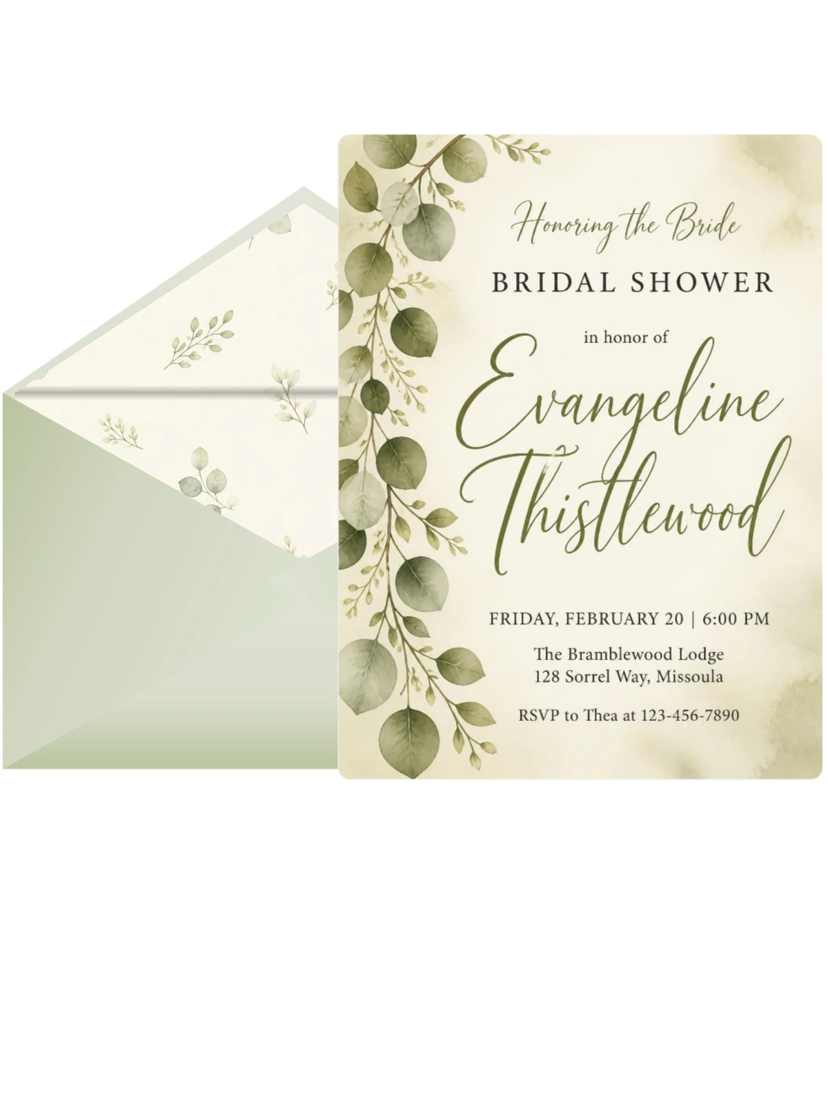 Watercolor Eucalyptus Bridal Shower Invitation