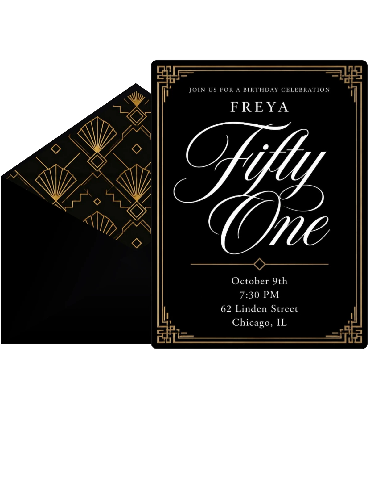 Art Deco 51st Birthday Invitation