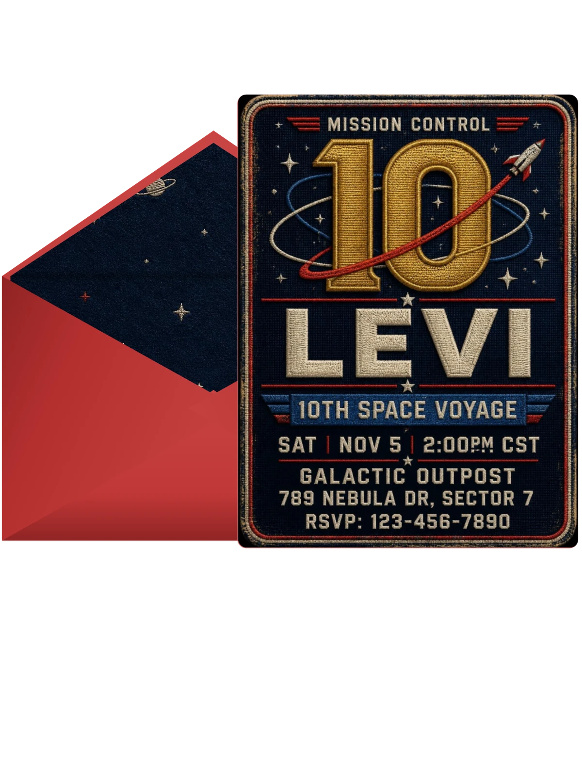 Navy Embroidered Space Patch 10th Birthday